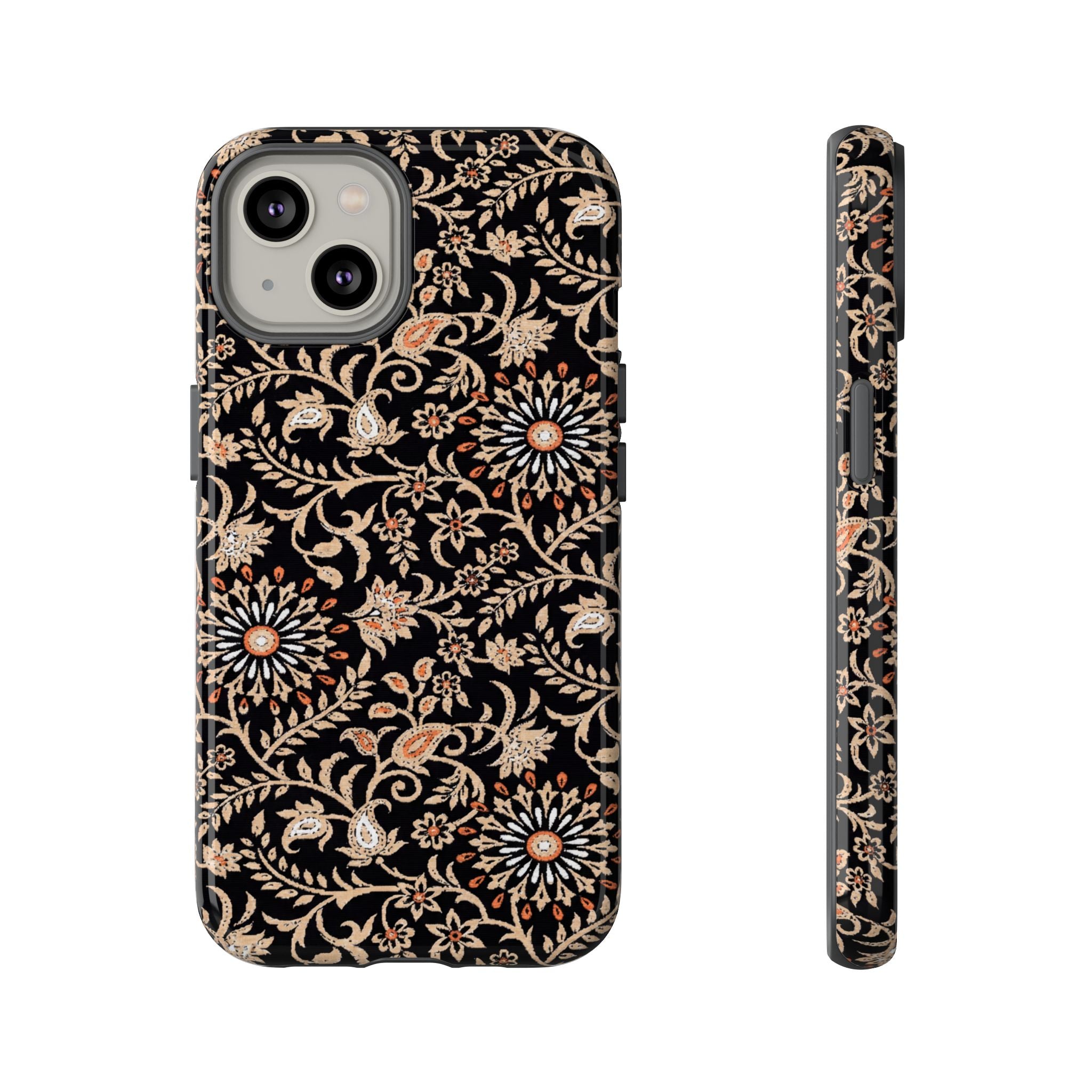 Batik Floral Black Ornate Daisies Tough iPhone Case