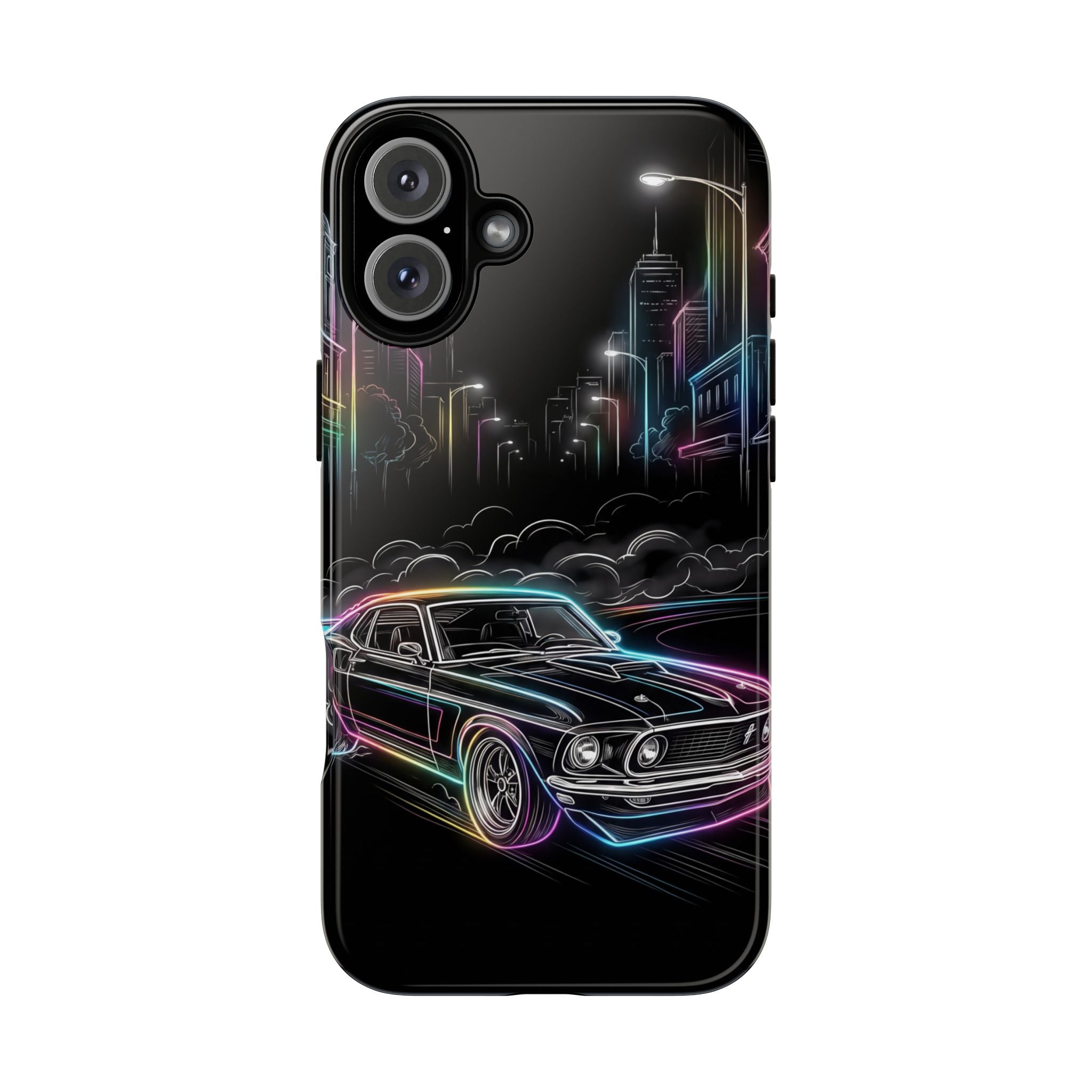 Neon Muscle Car iPhone Case | Retro City Nightscape