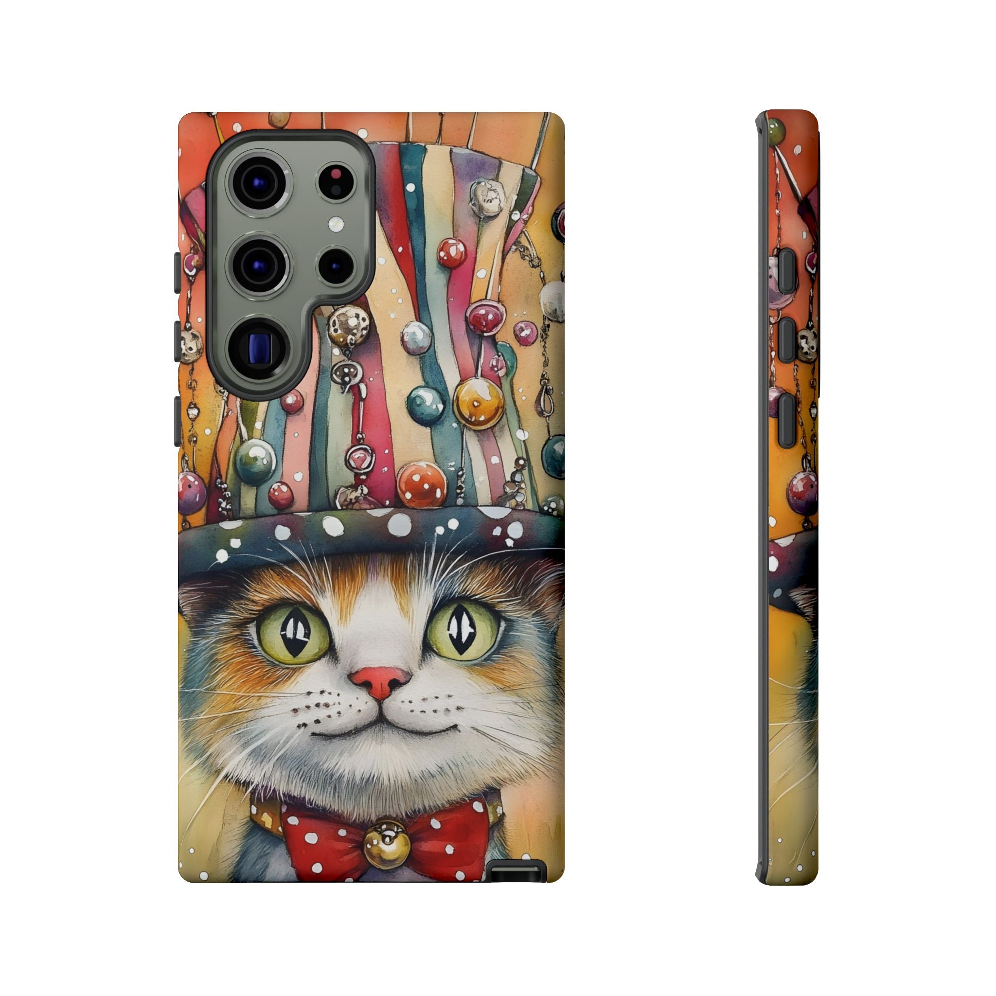 Cat in Colourful Top Hat Samsung Galaxy Case — Whimsical Cat Art iPhone Case