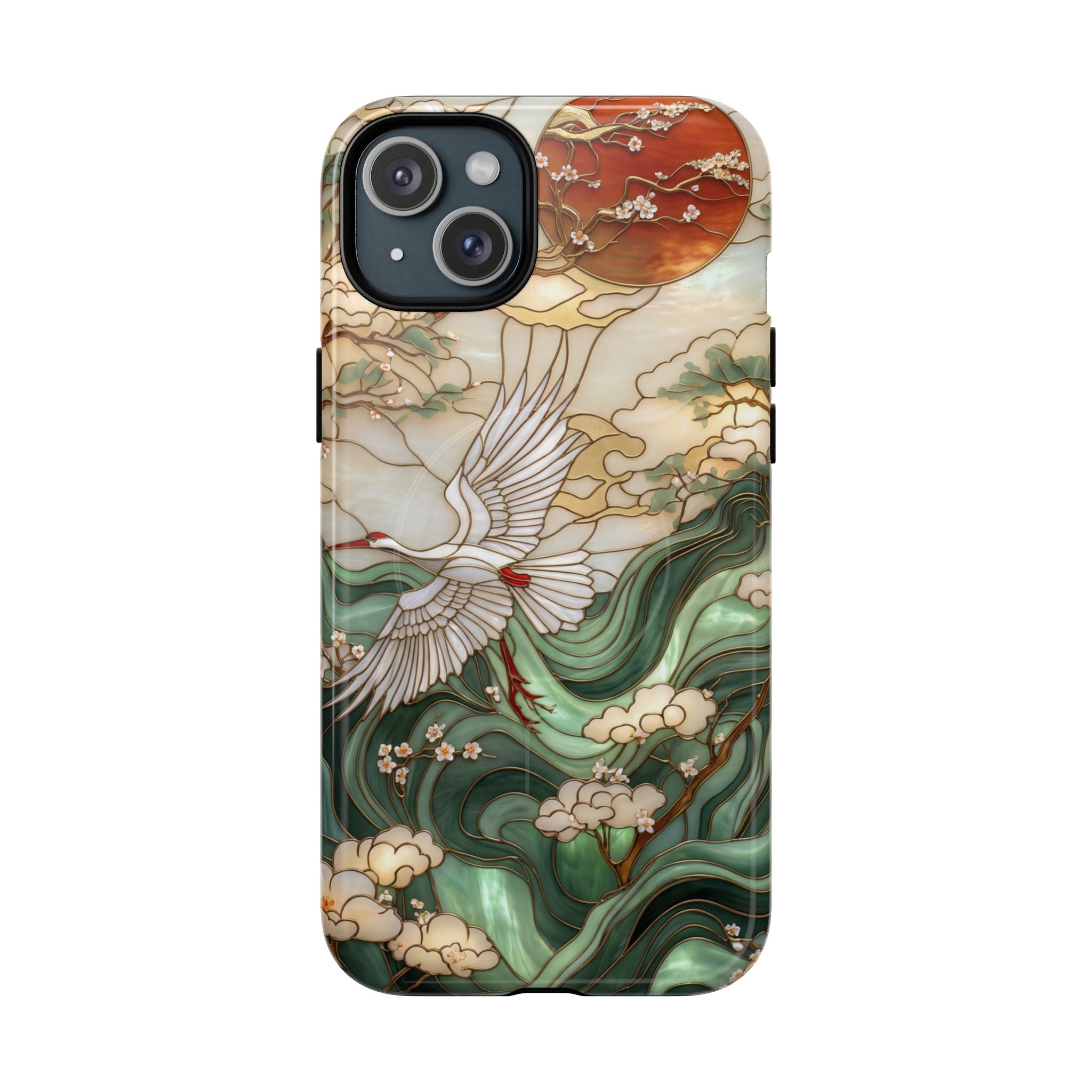 Custodia rigida MagSafe per iPhone Crane &amp; Waves | Custodia protettiva ispirata all'arte giapponese