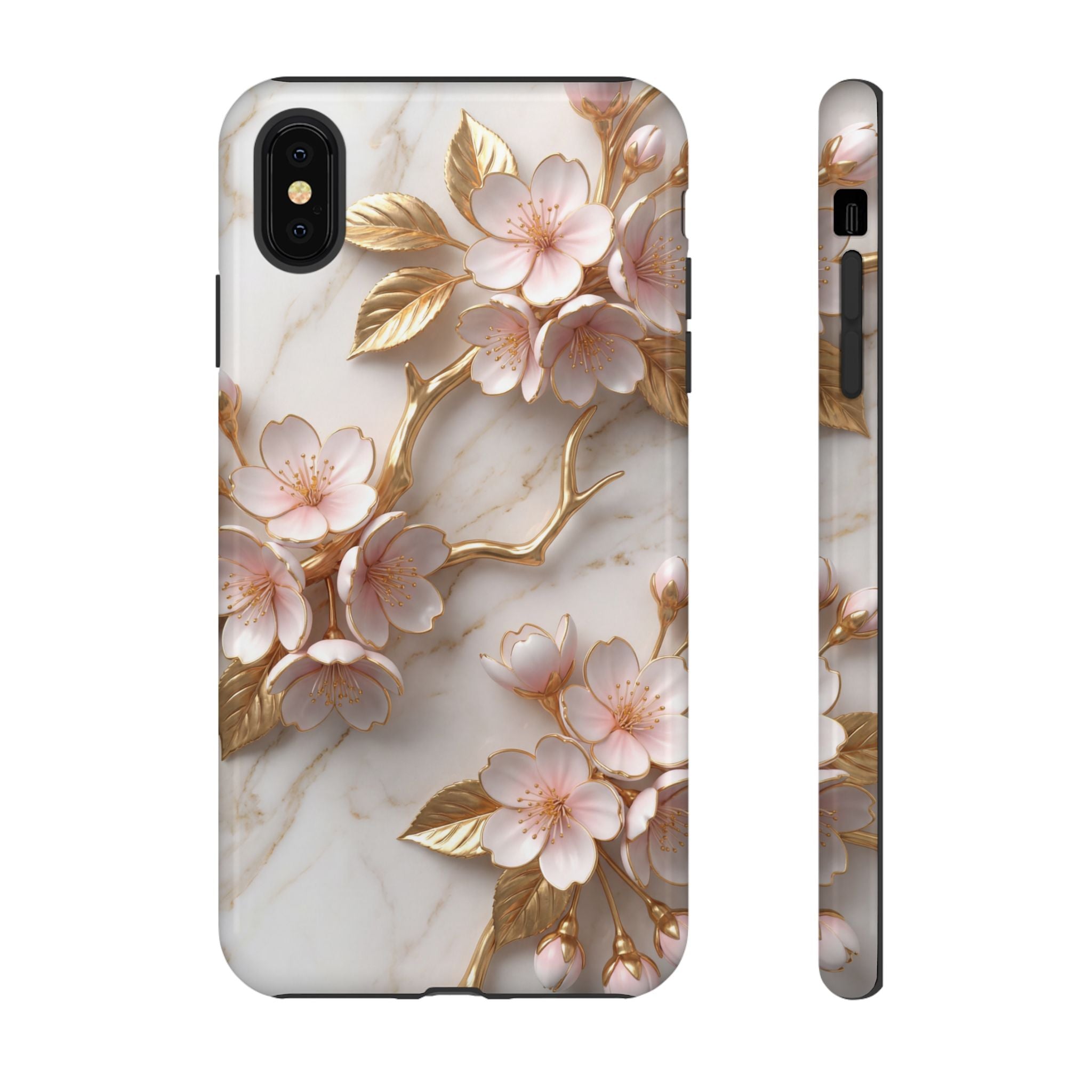 Floral Marble iPhone Case — Sakura Gold Cherry Blossom Tough Case