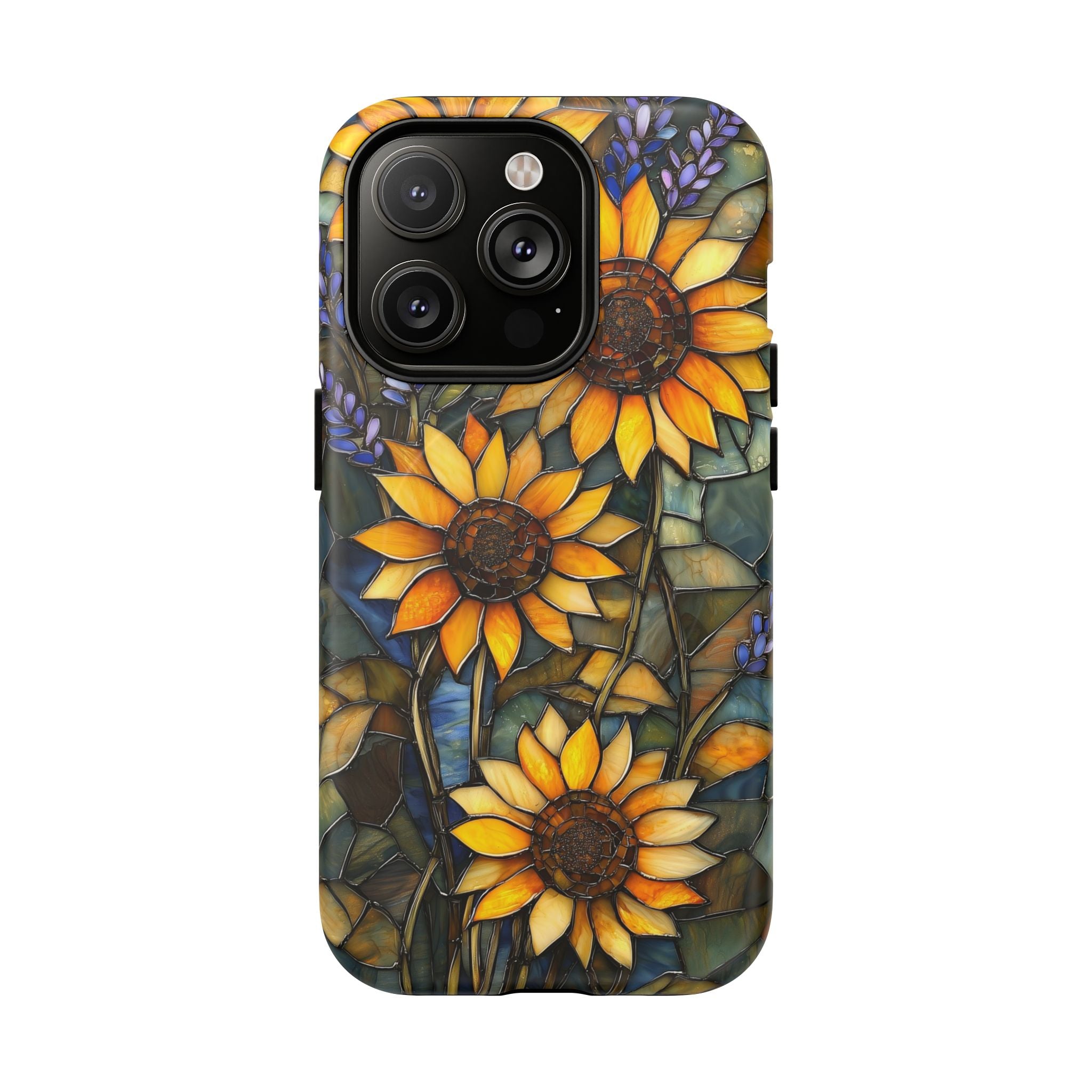 Custodia MagSafe resistente per iPhone con motivo a girasole in vetro colorato