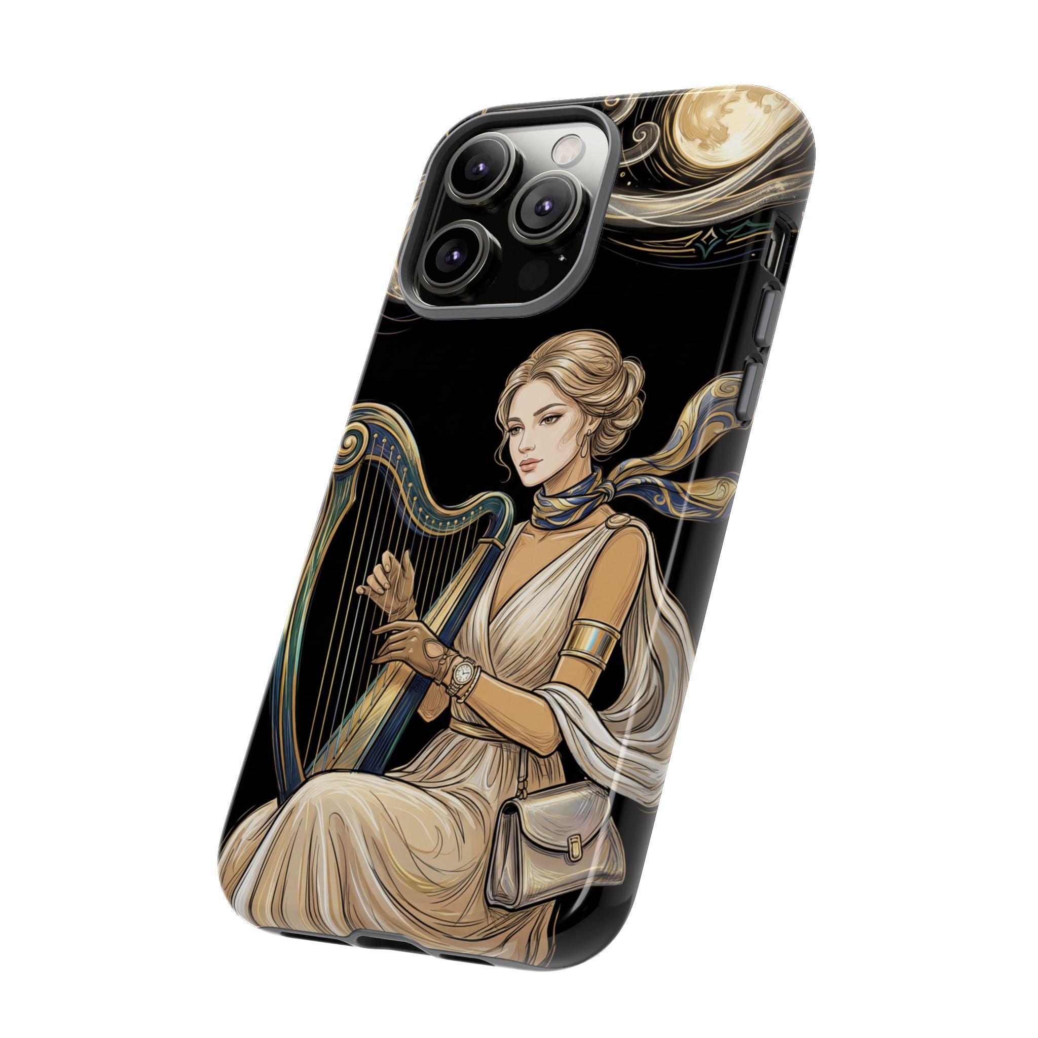 Moonlit Harp iPhone Case | Vintage Goddess Musician Art