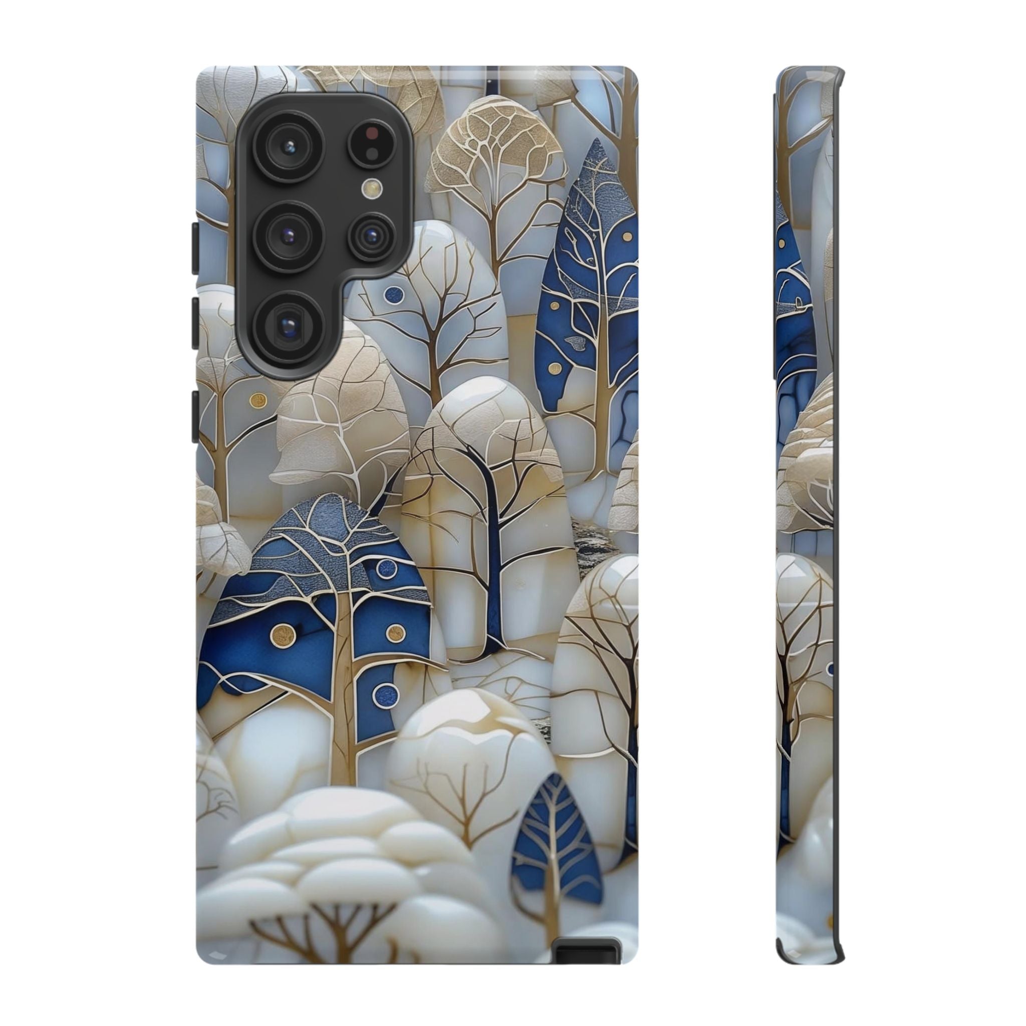 Blue Gold Winter Forest Samsung Galaxy Case — Elegant Tree Pattern Tough Case