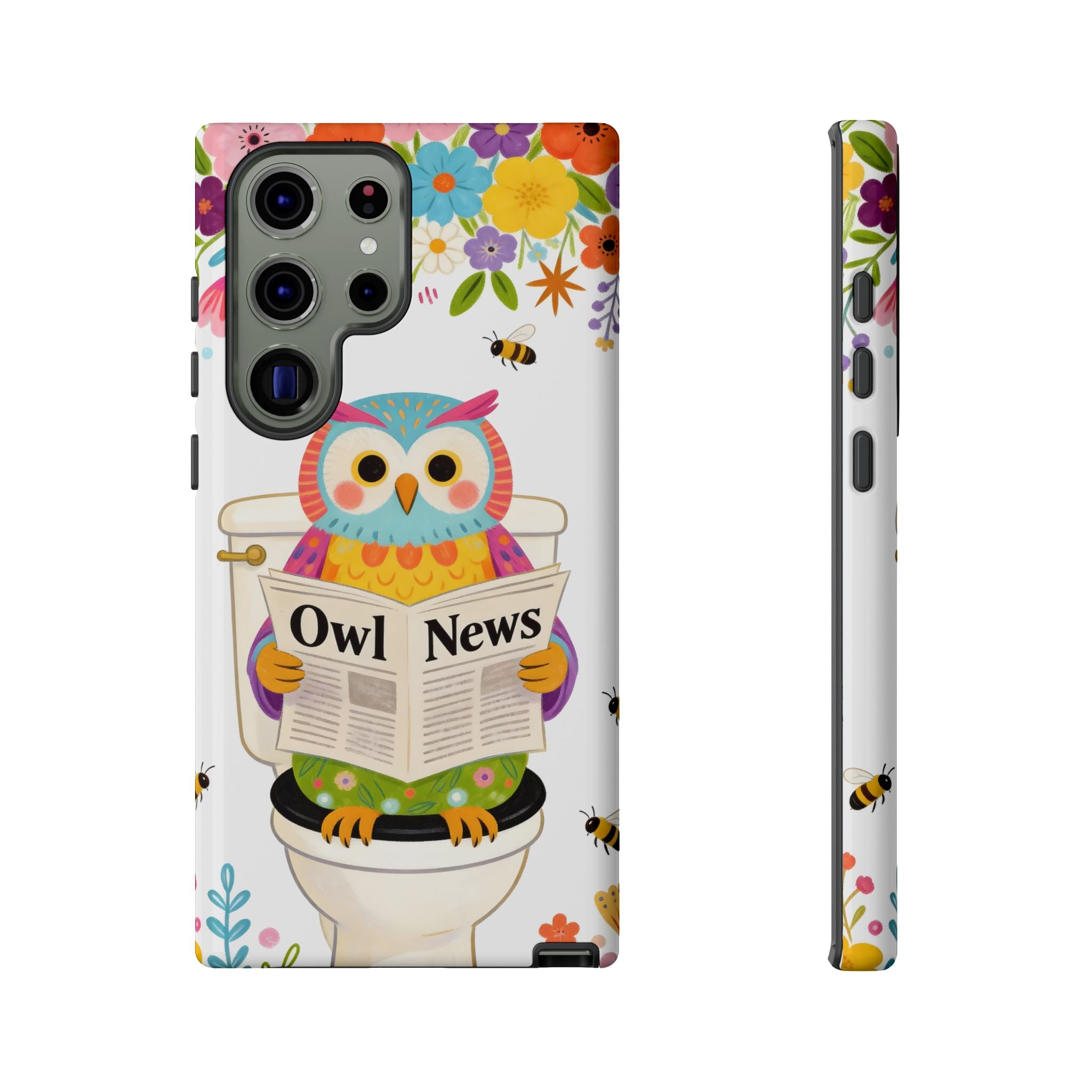 Owl News Floral Samsung Galaxy Phone Case | Cute Owl Reading Newspaper on Toilet