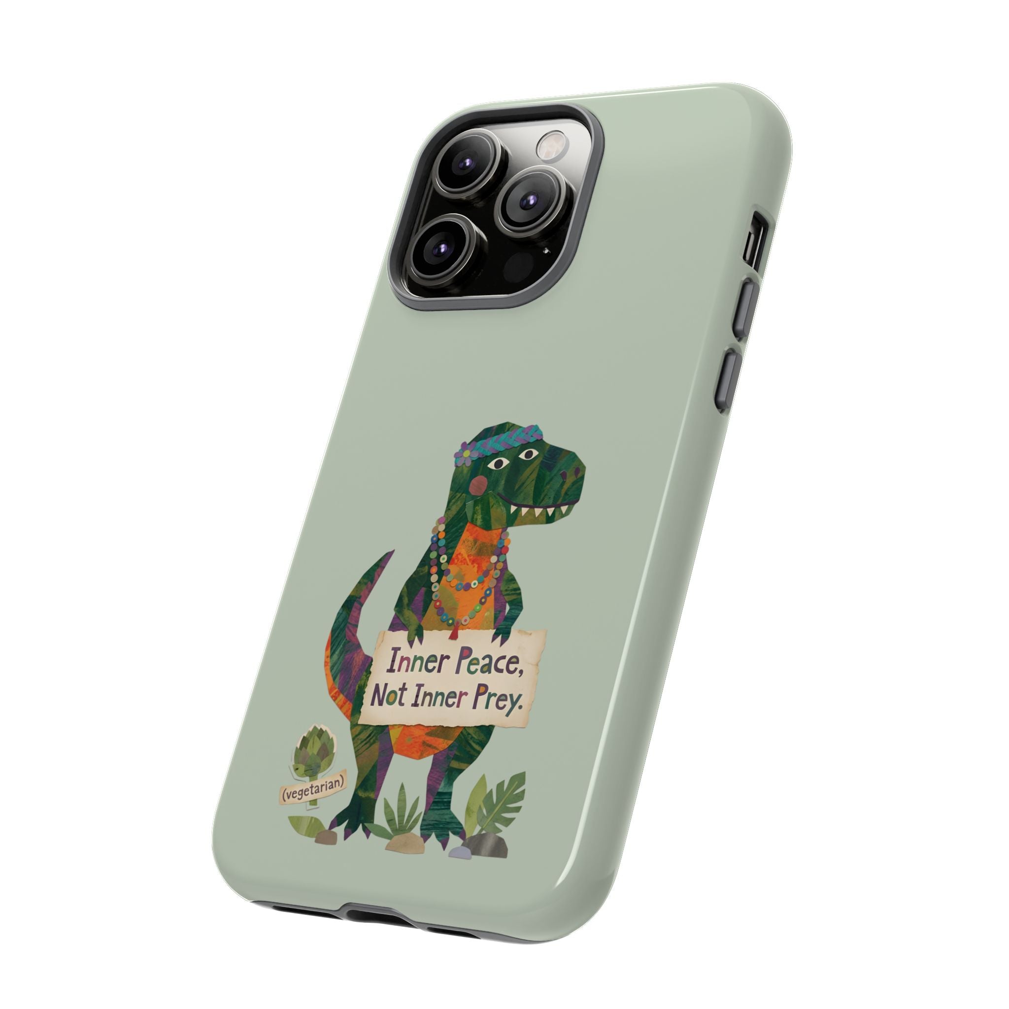 Funny T Rex Tough iPhone Case | Sage Green Inner Peace Dinosaur Cover