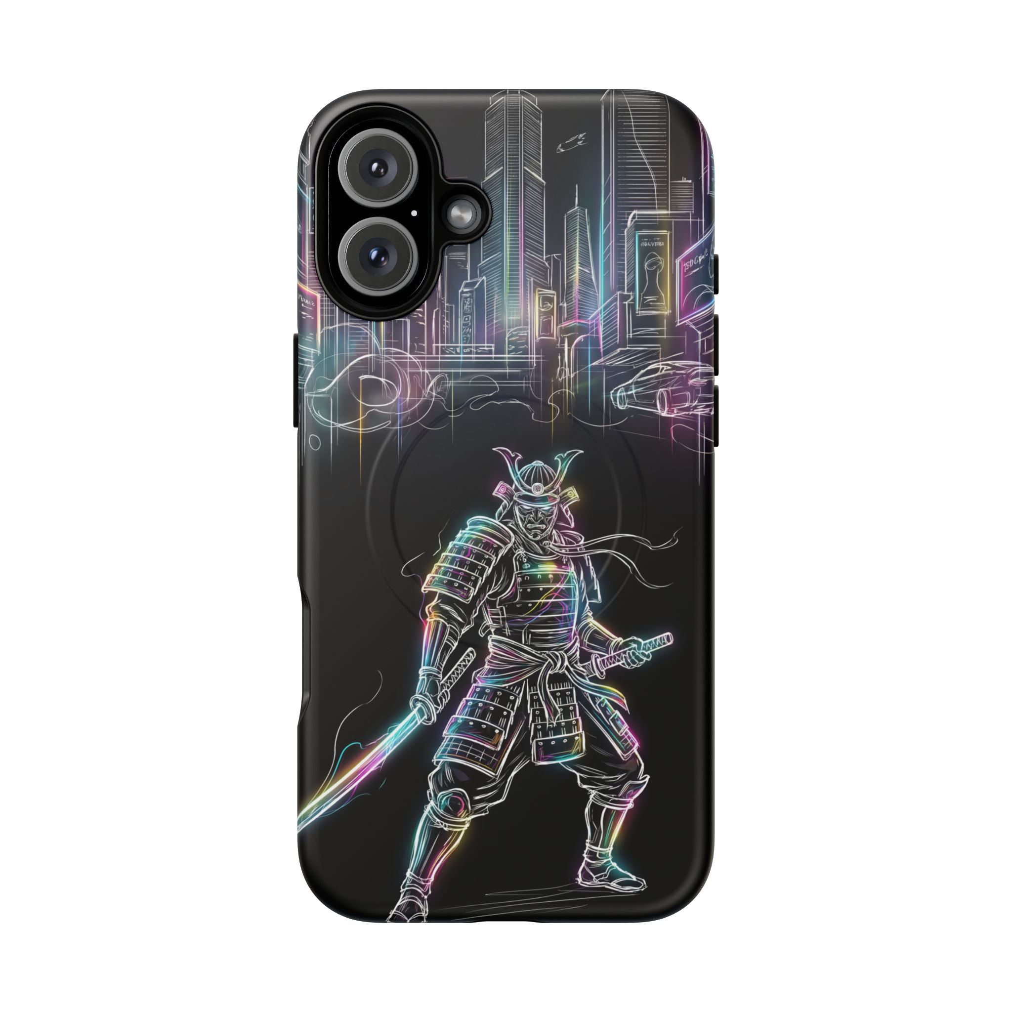 Neon Samurai MagSafe iPhone Case | Cyberpunk City Armor