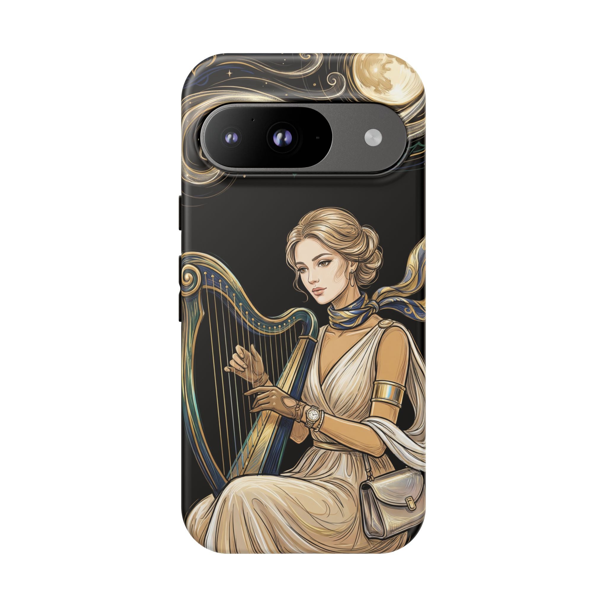 Moonlit Harp Google Pixel Phone Case | Vintage Goddess Musician Art