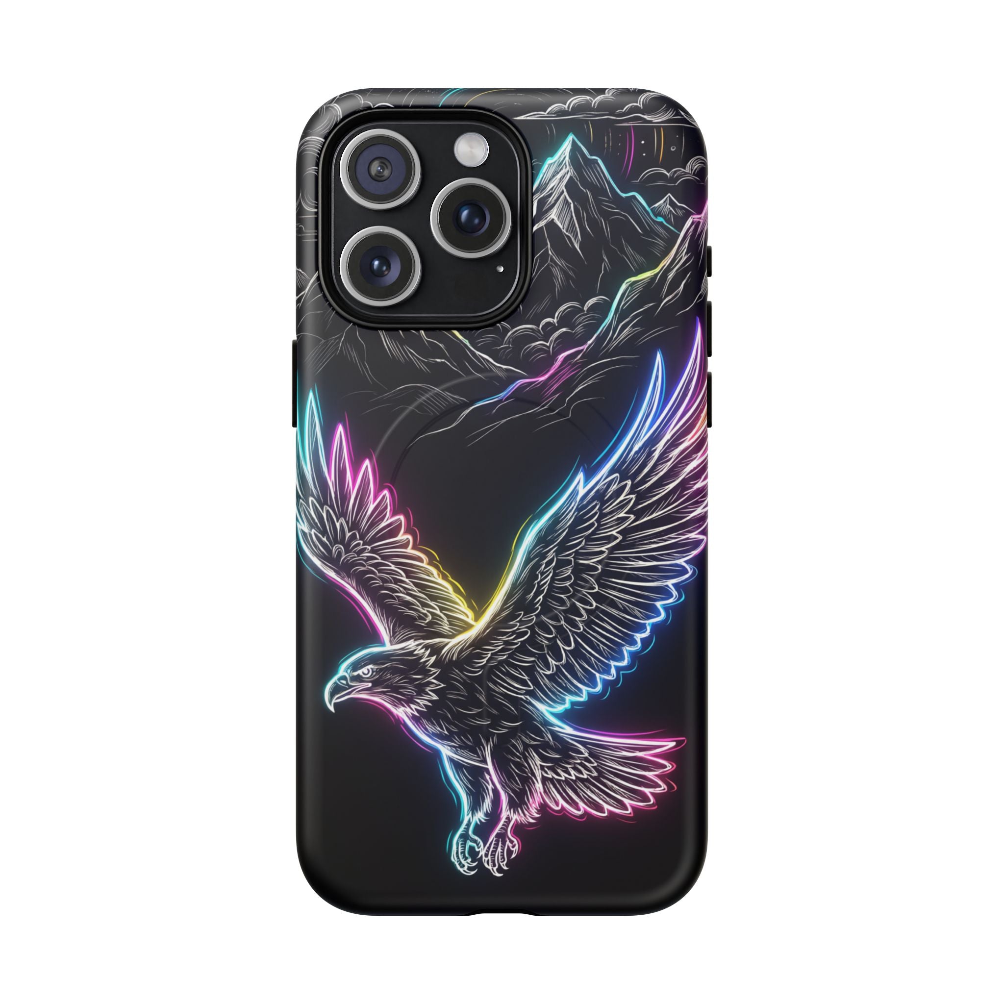 Neon Eagle MagSafe iPhone Case with Mountain Design