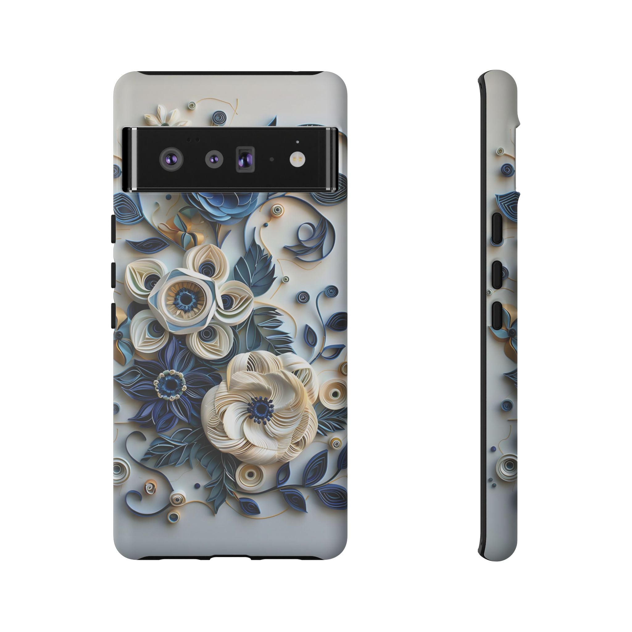 Floral Quilled Art Google Pixel Case — Blue & Cream Decorative Protection