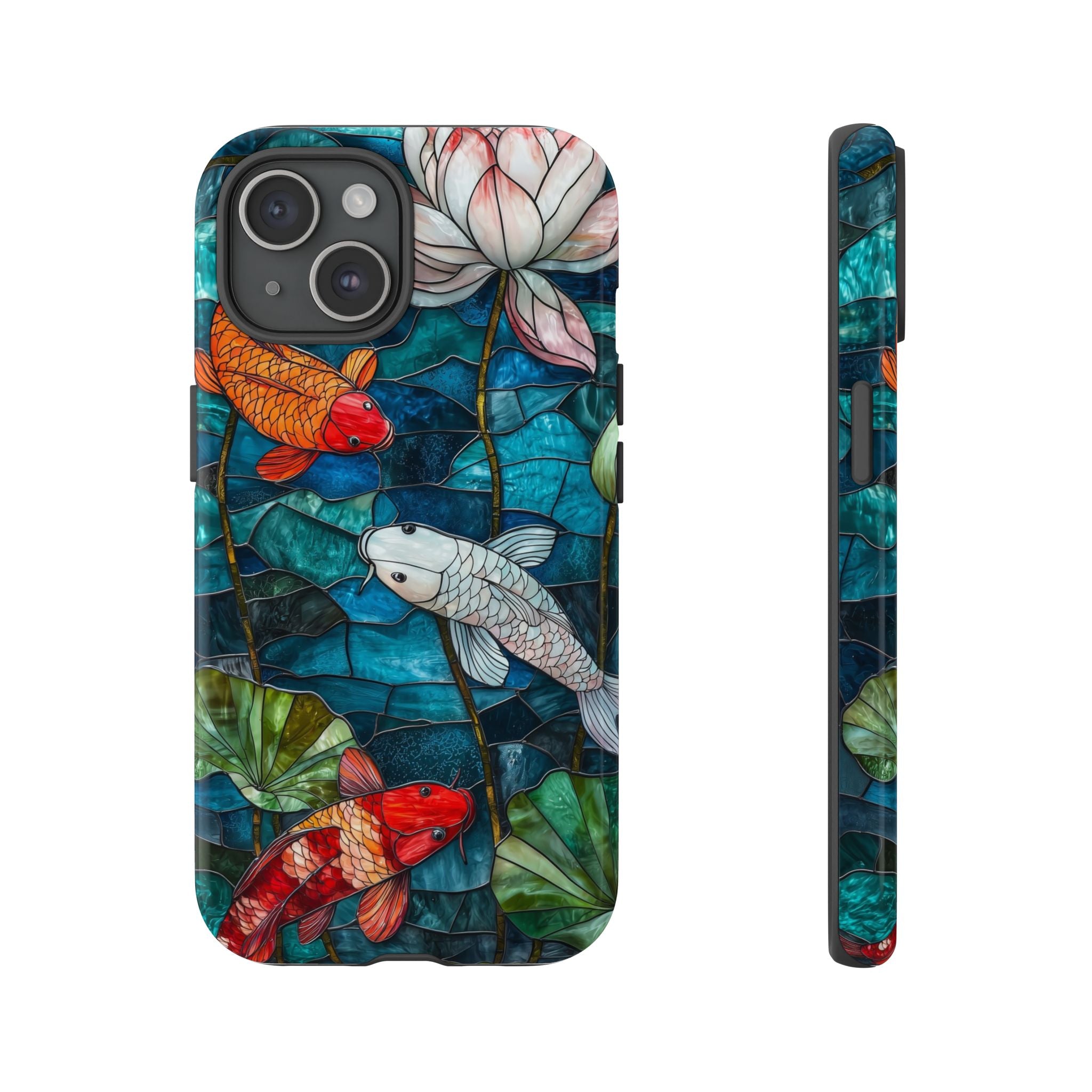 Koi Pond Tough iPhone Case — Stained Glass Lotus & Koi Design