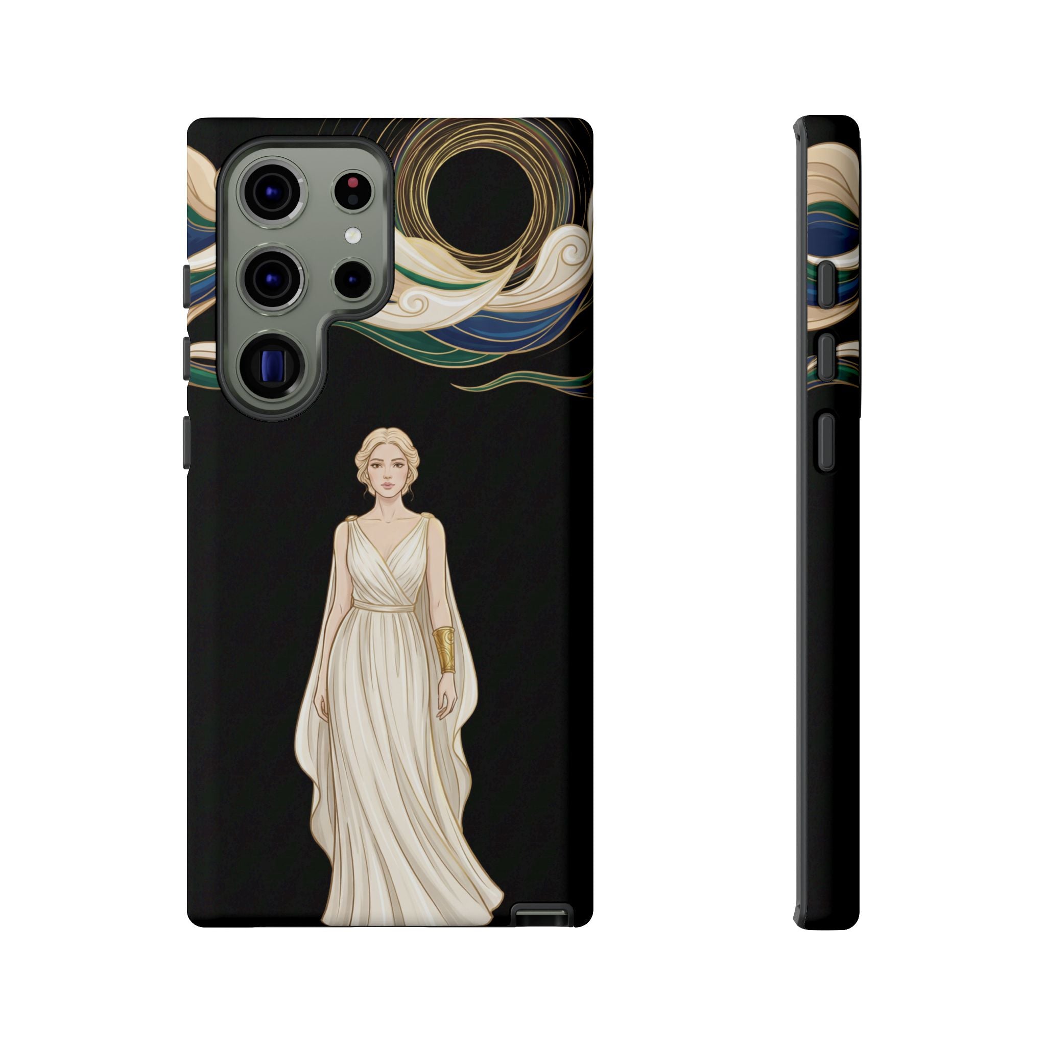 Art Nouveau Goddess Samsung Galaxy Phone Case | Elegant Woman Illustration on Black