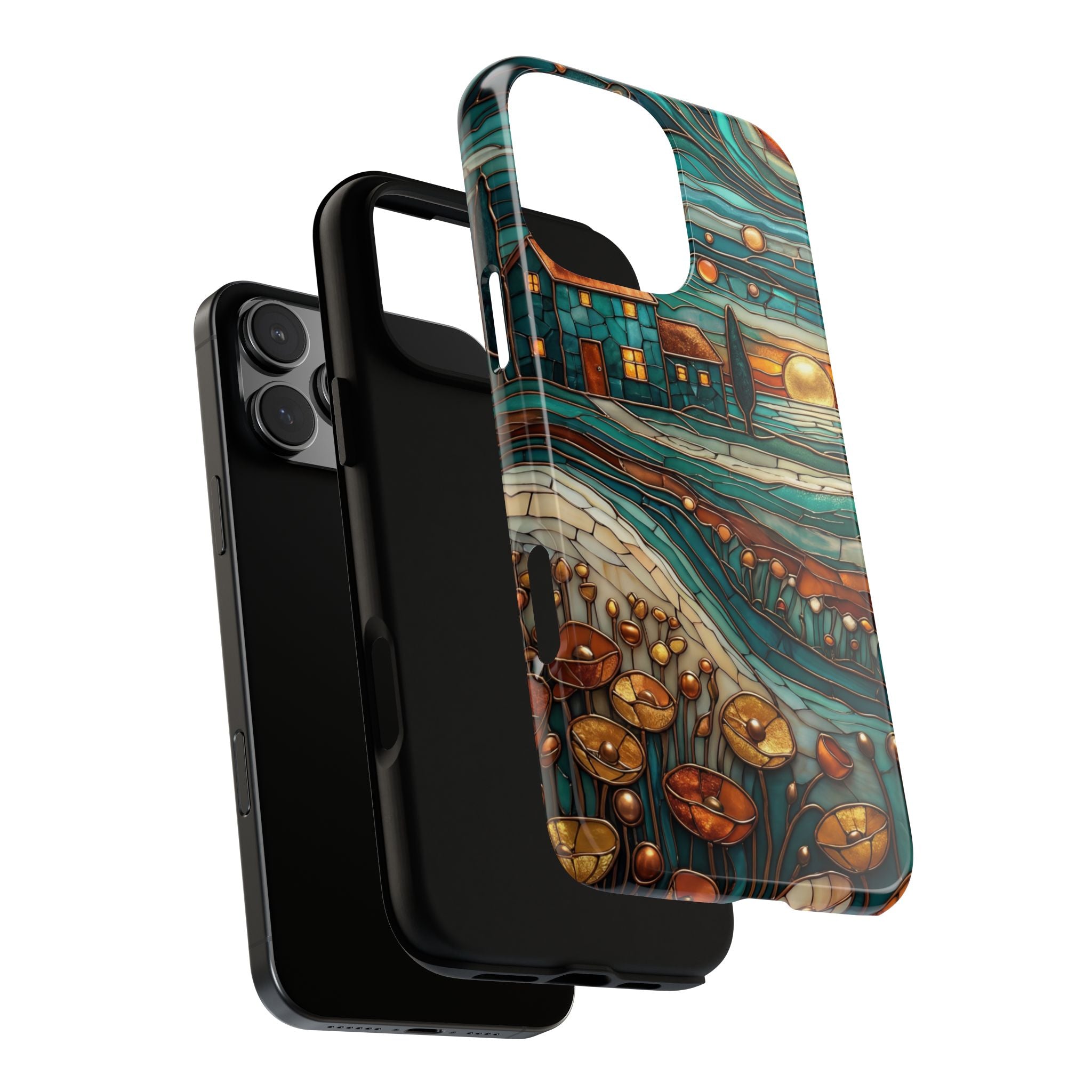 Artistic Sunset Cottage iPhone Case | Whimsical Floral Landscape Protective Cover