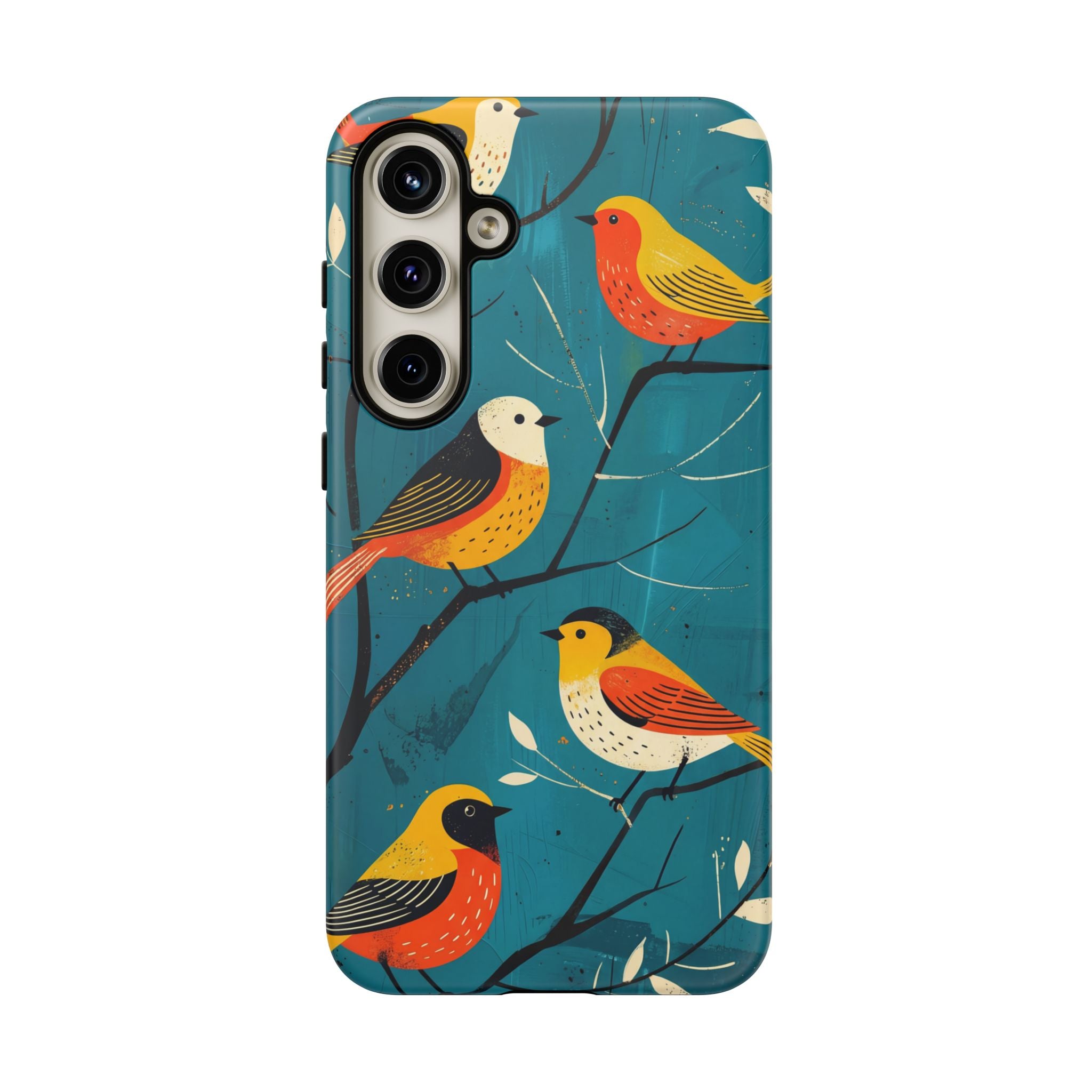 Bird Pattern Tough Samsung Galaxy Phone Case | Colourful Songbirds on Teal Background