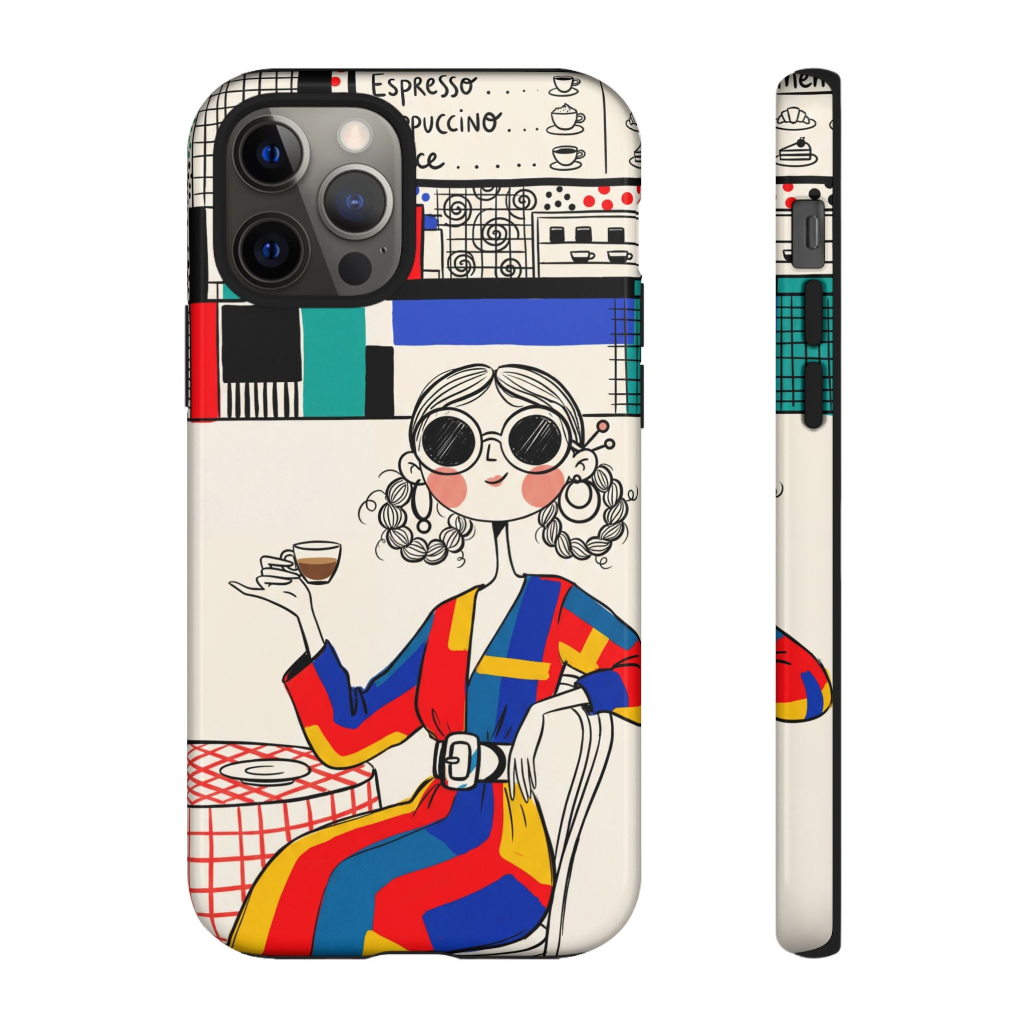 Retro Cafe iPhone Case | Colourful Chic Woman Illustration