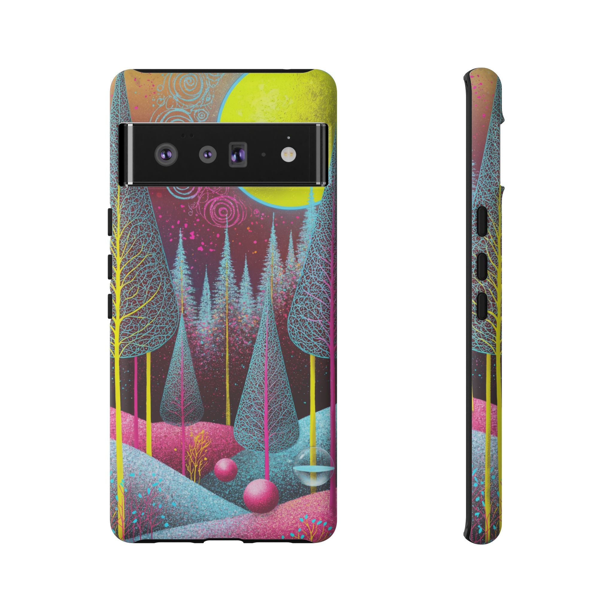 Colorful Surreal Forest Google Pixel Case | Neon Moon, Trees & Abstract Landscape