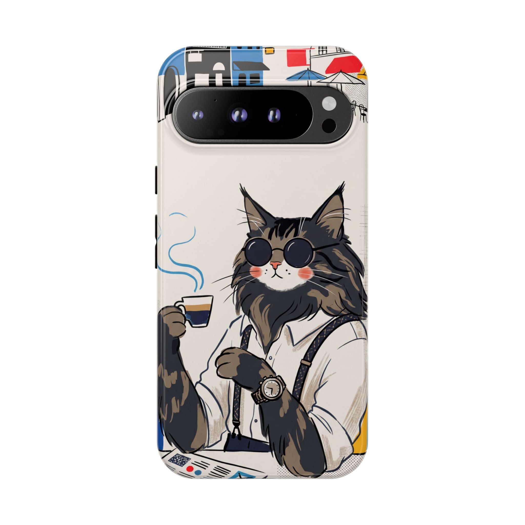 Cat Barista Google Pixel Phone Case | Cool Cat in Sunglasses Coffee Shop Design