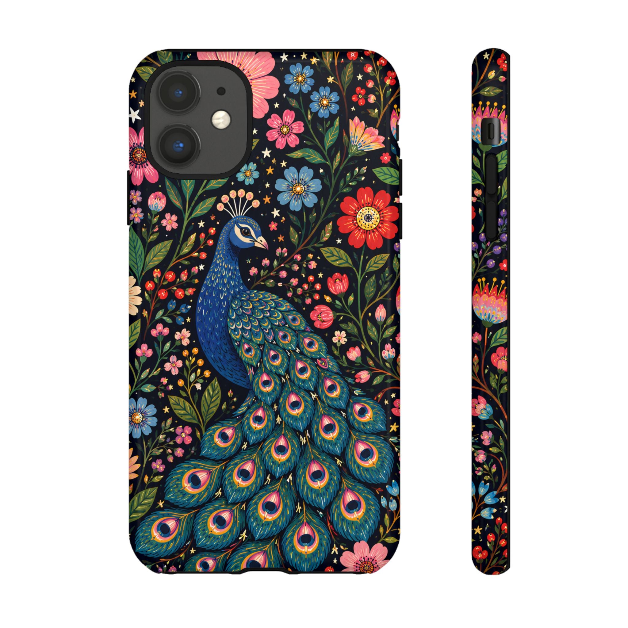 Peacock Floral Tough iPhone Case | Protective Phone Case with Colorful Garden Design