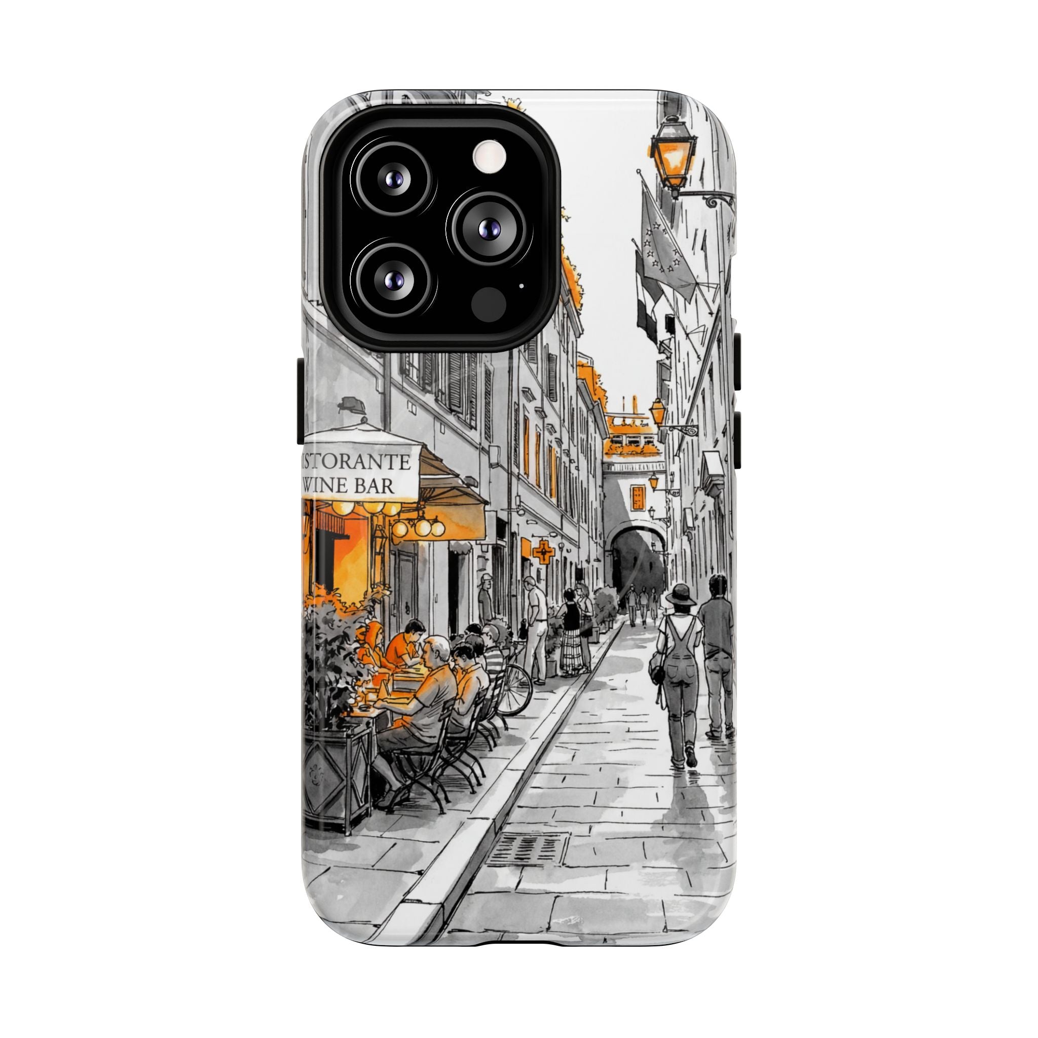 Custodia per iPhone con scena di strada in Italia | Custodia MagSafe resistente con dettagli arancioni