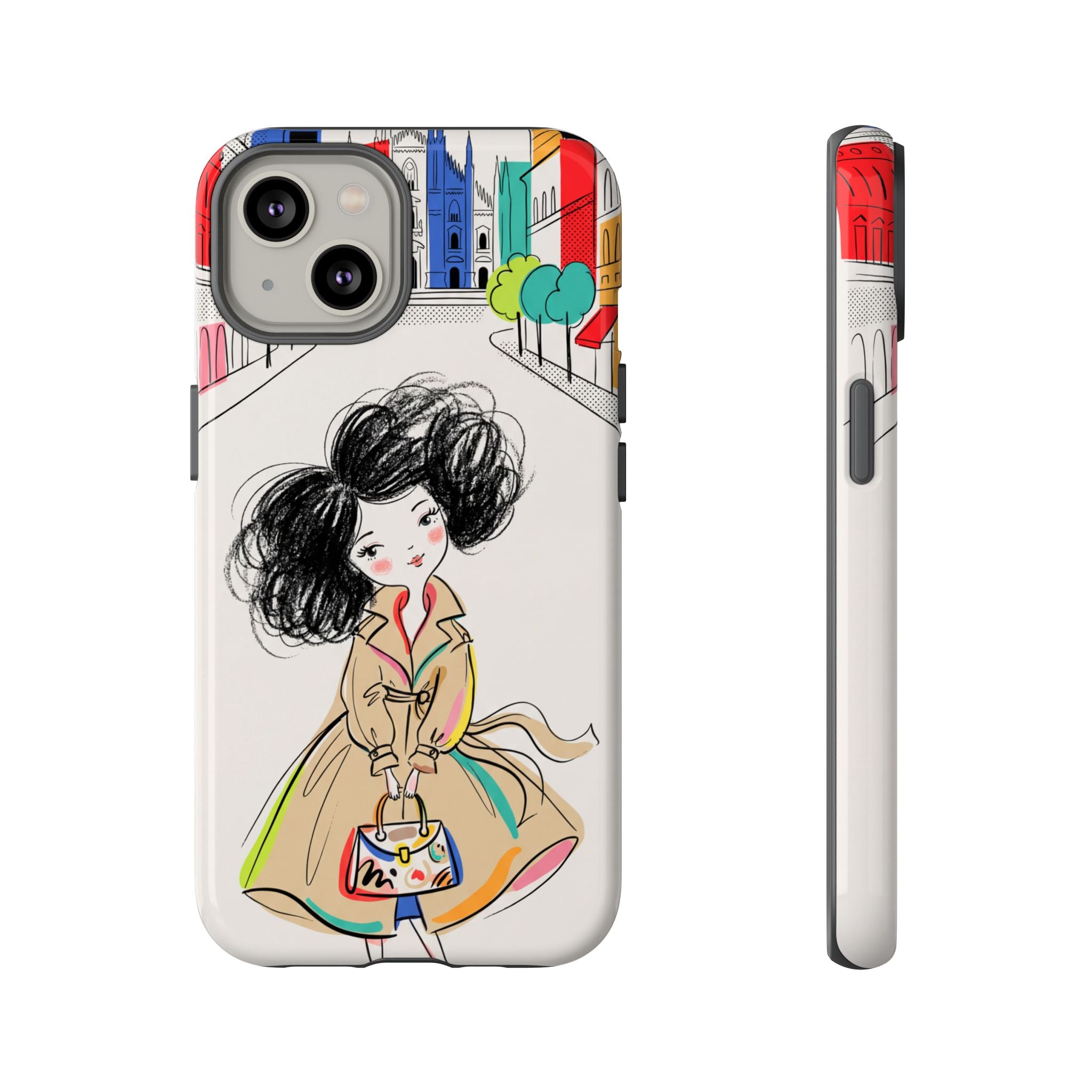 Illustrated Trench Coat Fashion Chic City Girl iPhone Case