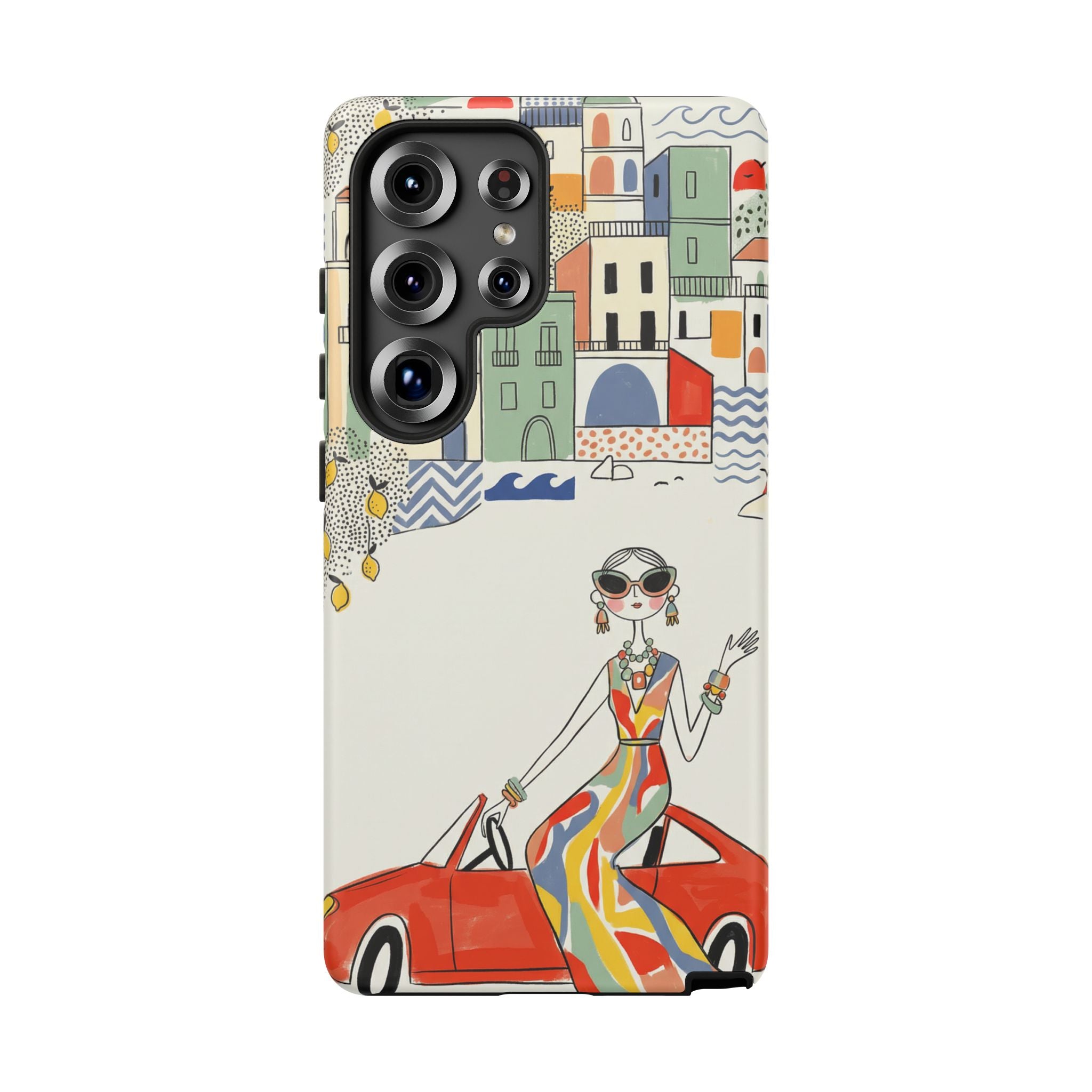 Stylish Riviera Samsung Galaxy Phone Case | Chic Retro Woman in Convertible Design
