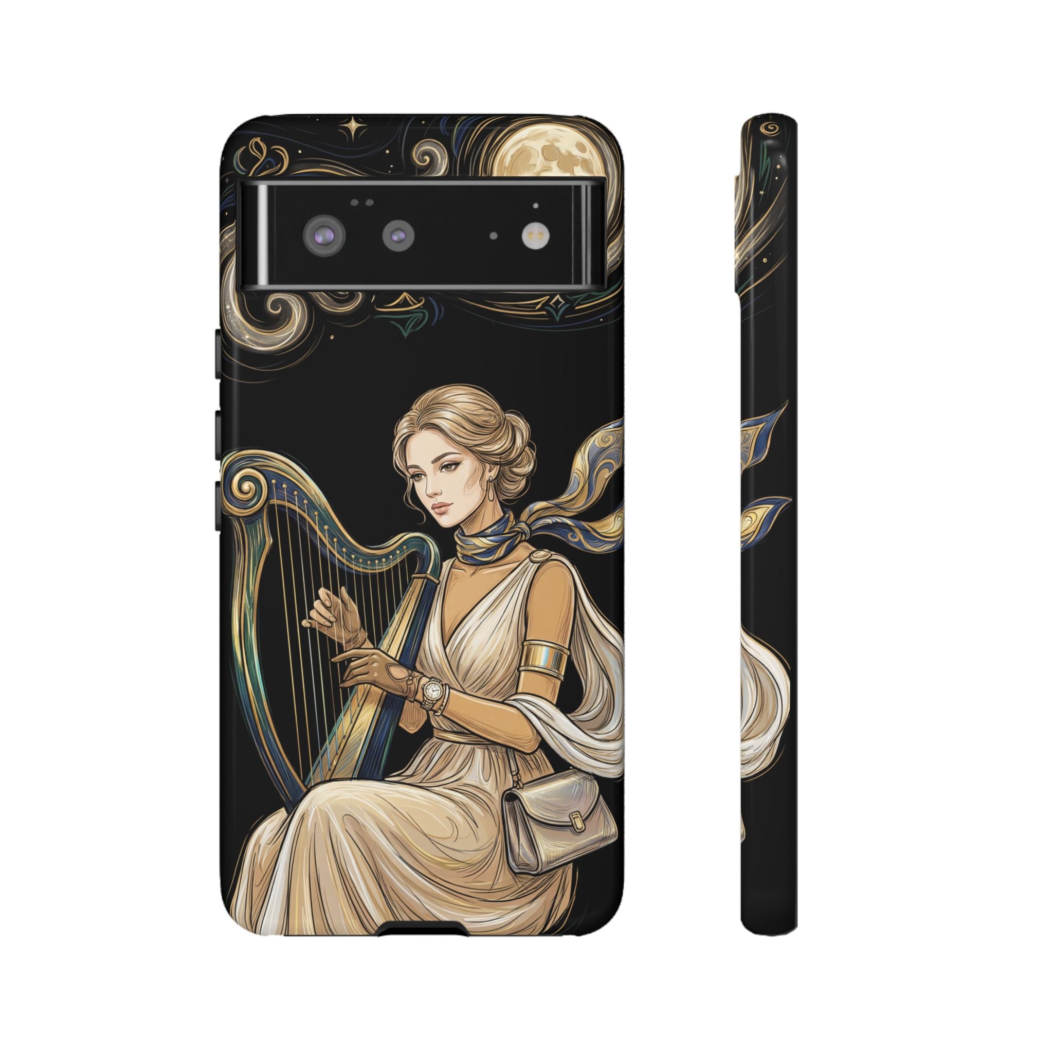 Moonlit Harp Google Pixel Phone Case | Vintage Goddess Musician Art
