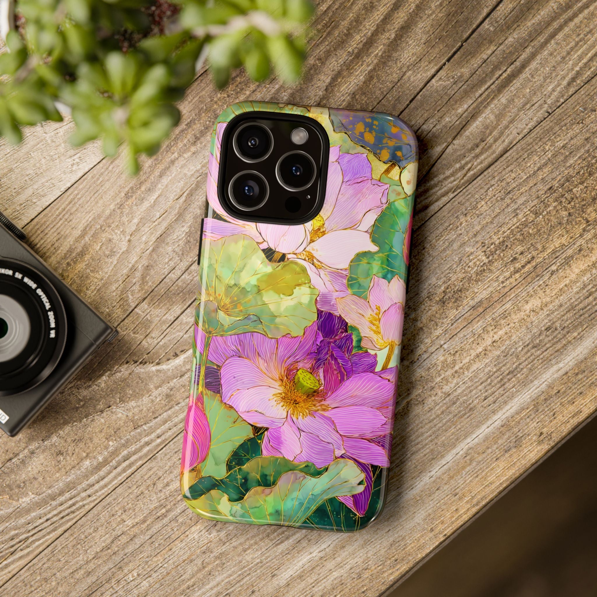 Floral Watercolor Tough iPhone Case | Pink Lotus Garden Protective Cover