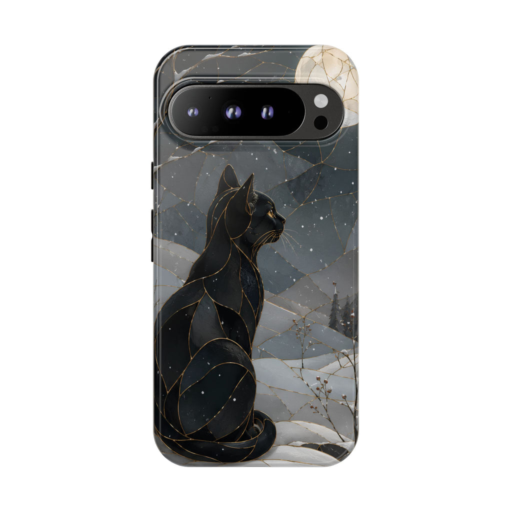 Black Cat Google Pixel Phone Case | Moonlit Winter Phone Case
