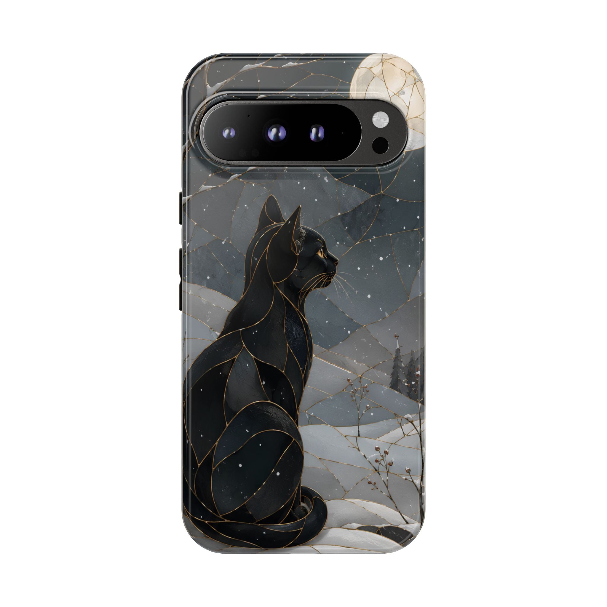 Black Cat Google Pixel Phone Case | Moonlit Winter Phone Case