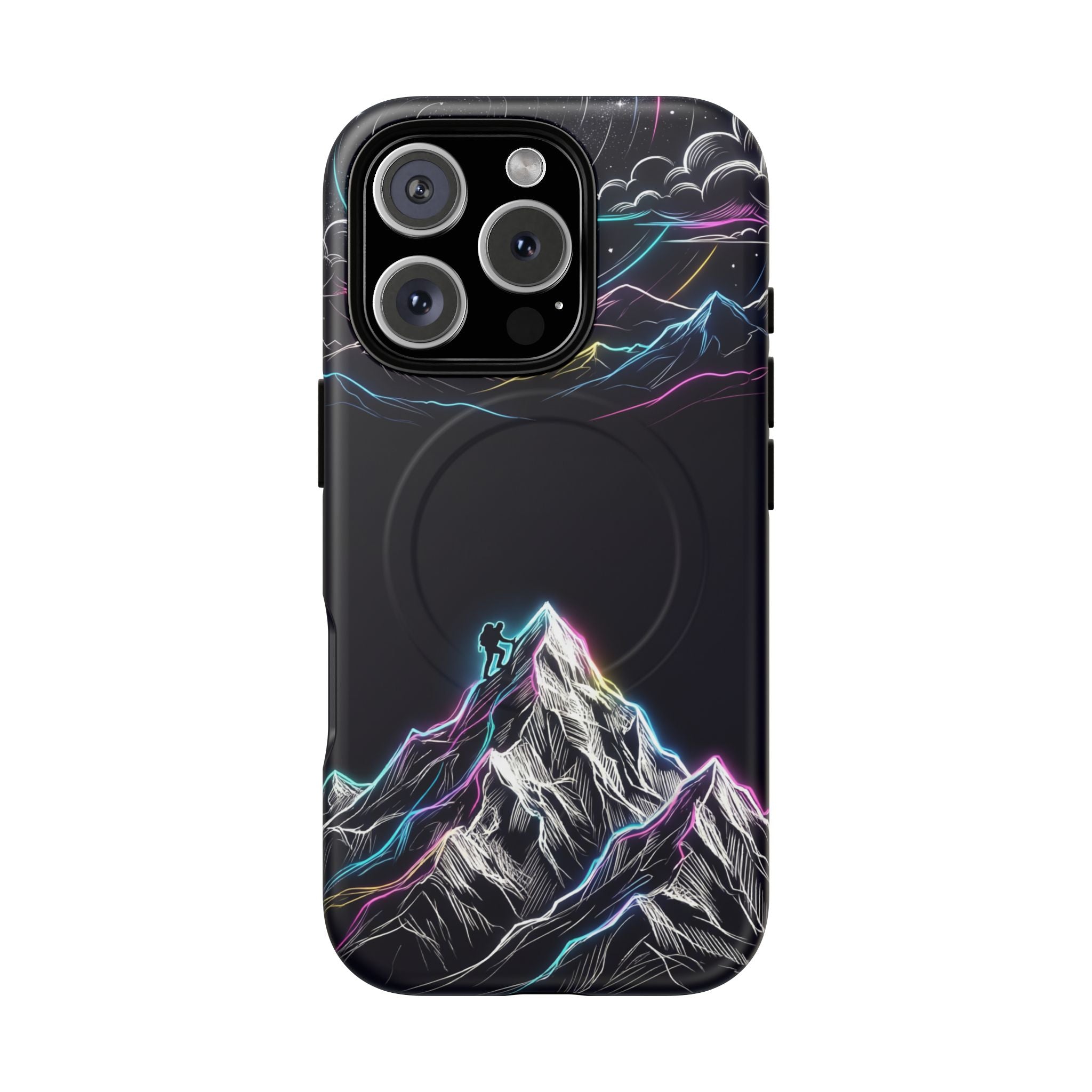 Mount Everest Neon MagSafe iPhone Case | Dark Cosmic Climber Protective Cover