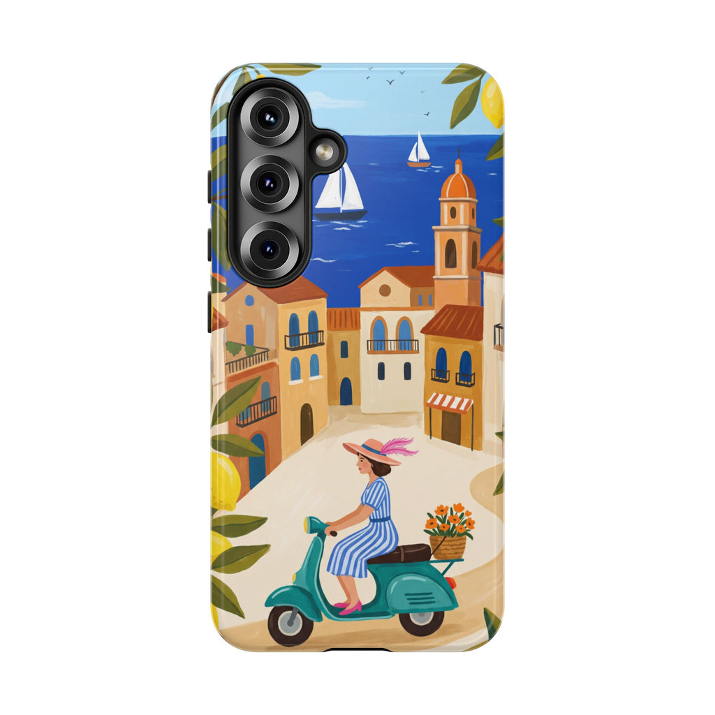 Mediterranean Scooter Samsung Galaxy Phone Case | Coastal Lemon Grove Design