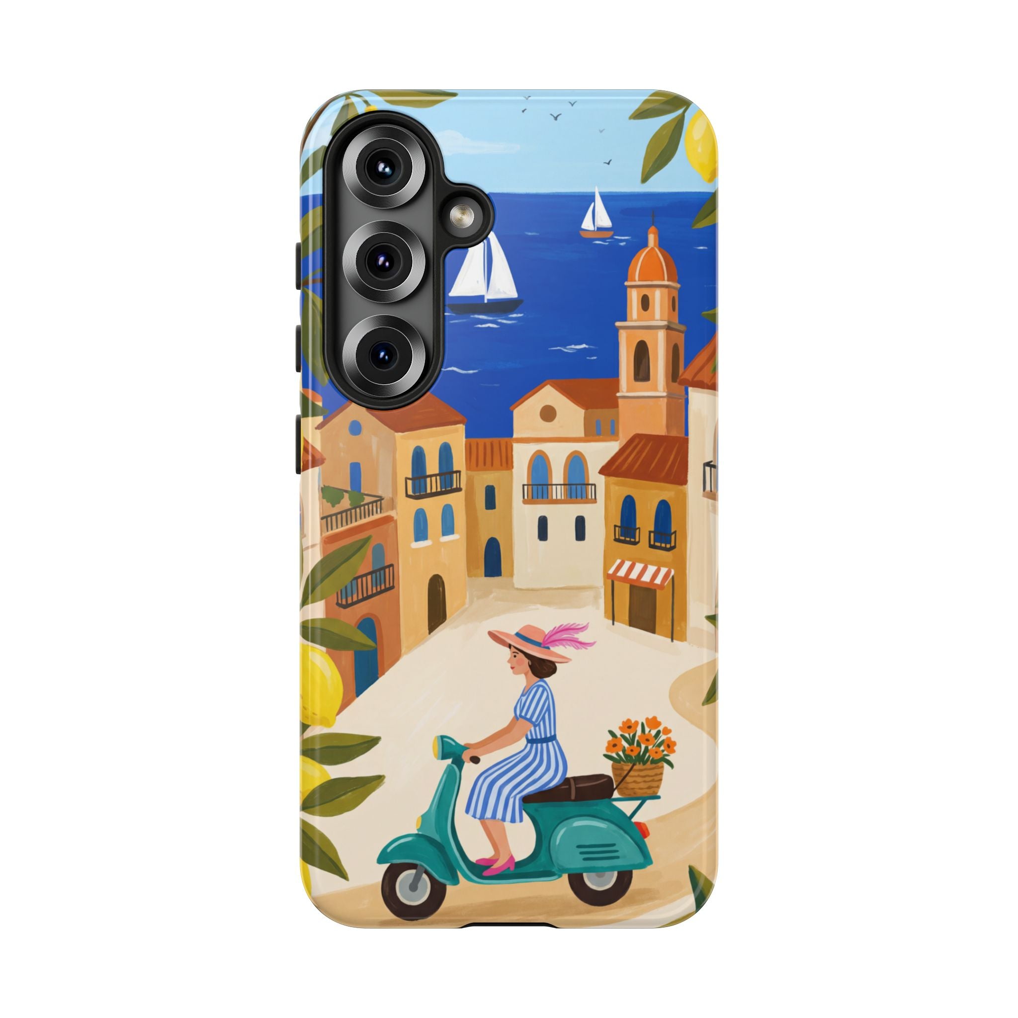 Mediterranean Scooter Samsung Galaxy Phone Case | Coastal Lemon Grove Design