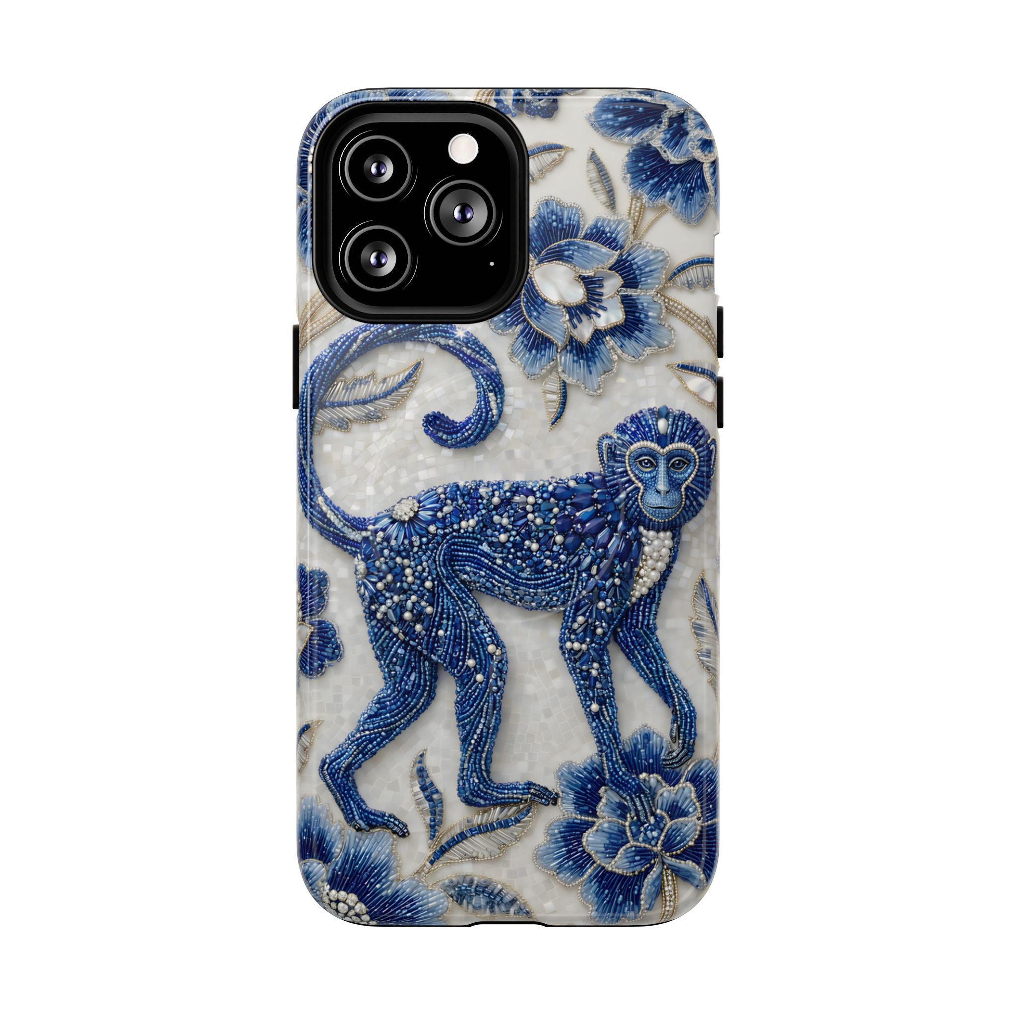 Asian Zodiac Monkey MagSafe iPhone Case | Blue & White Porcelain Art Protective Case | Year of the Monkey Gift