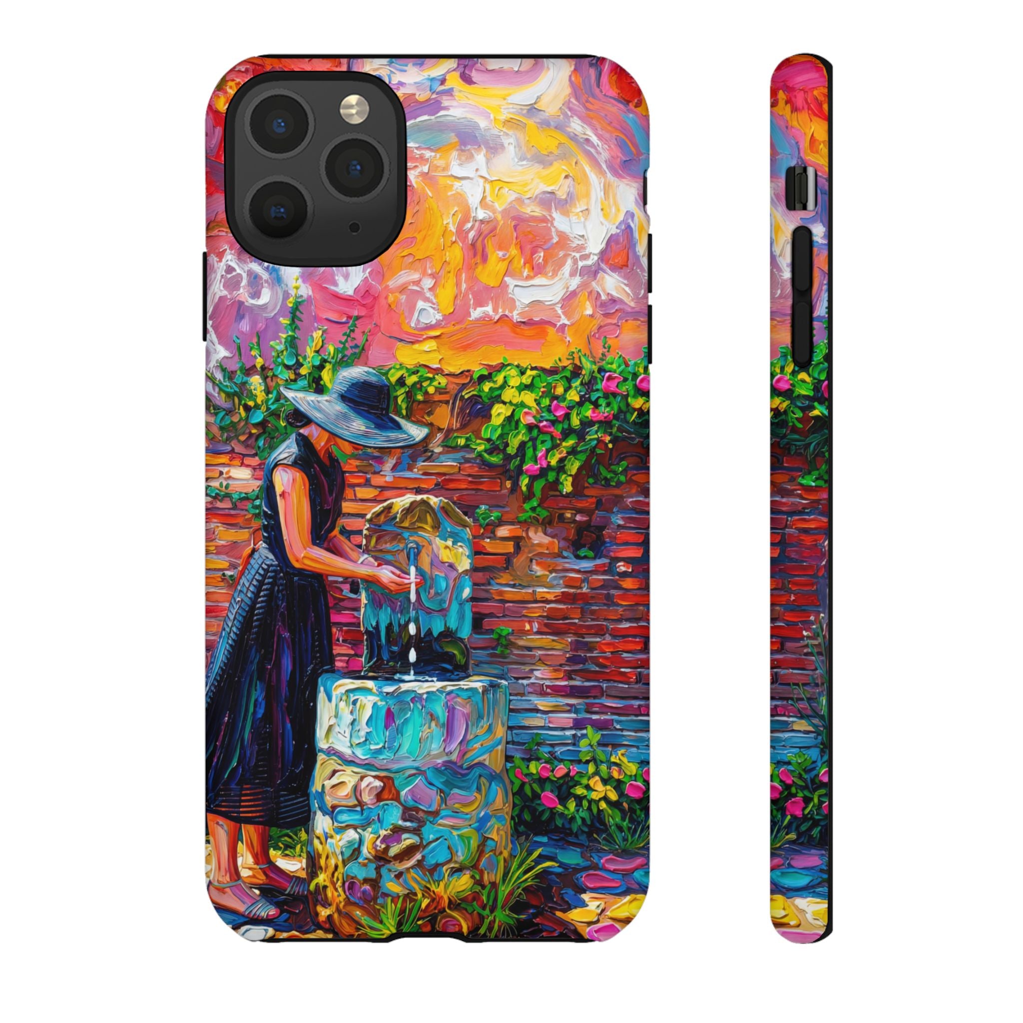 Artistic Garden iPhone Case | Woman at Fountain Colourful Painterly Design