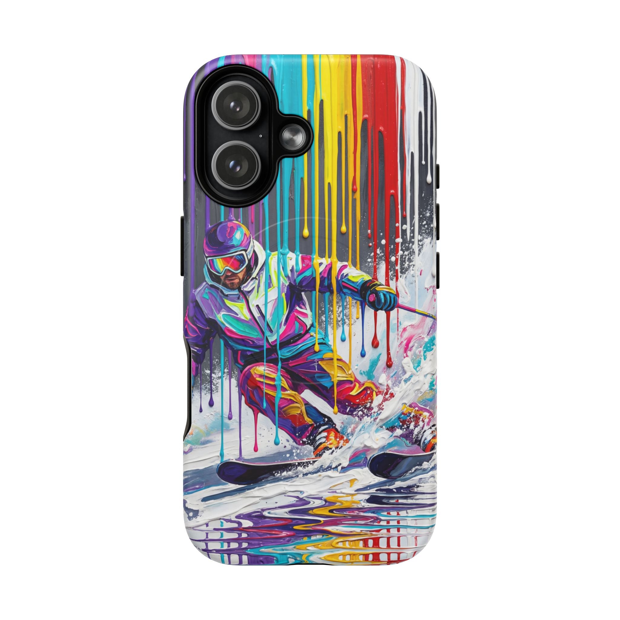 Colourful Skiing Drip Art Tough MagSafe iPhone Case