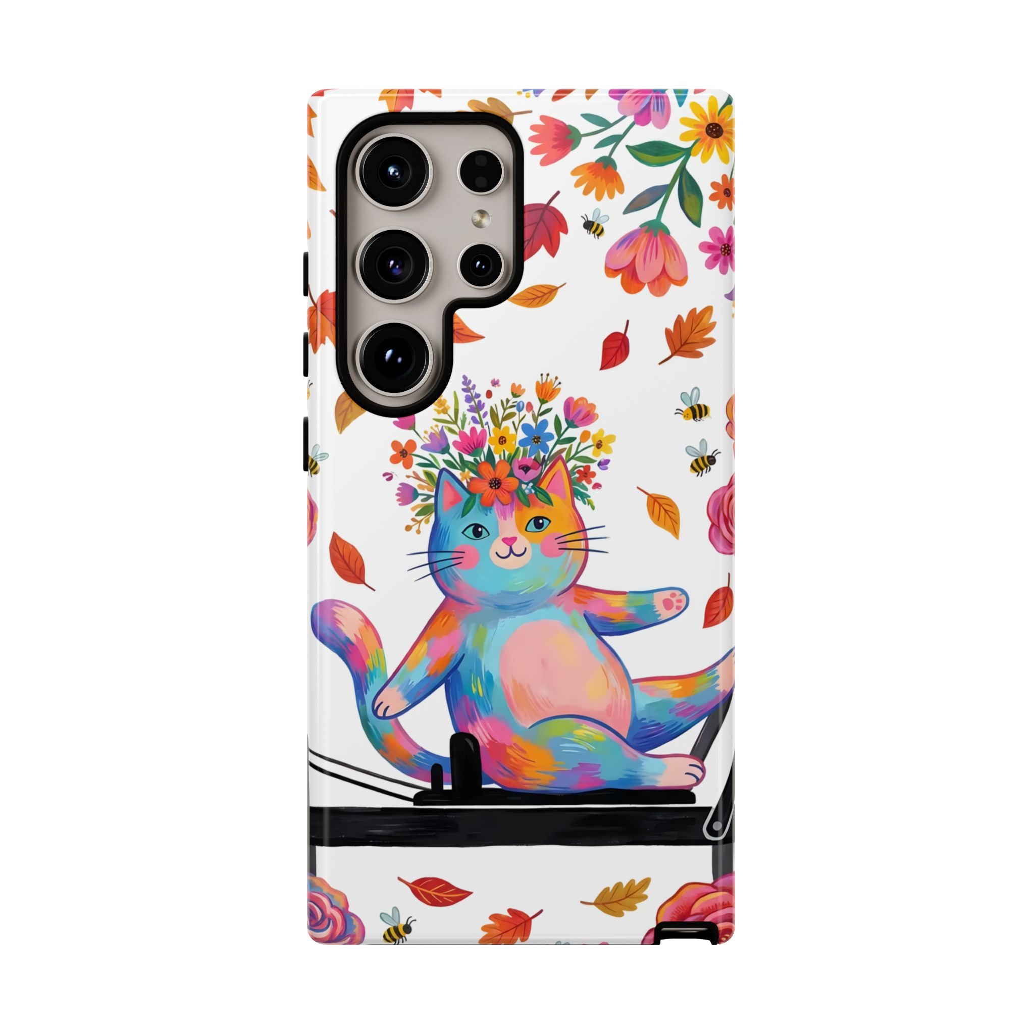 Colorful Floral Cat on Pilates Reformer Protective Samsung Galaxy Phone Case