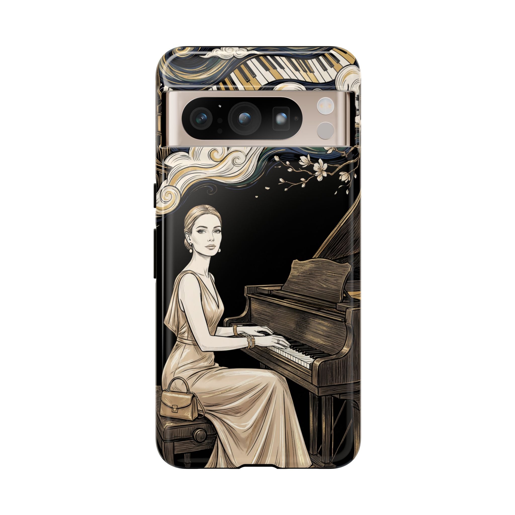 Elegant Piano Woman Google Pixel Phone Case | Vintage Art Deco Music Design