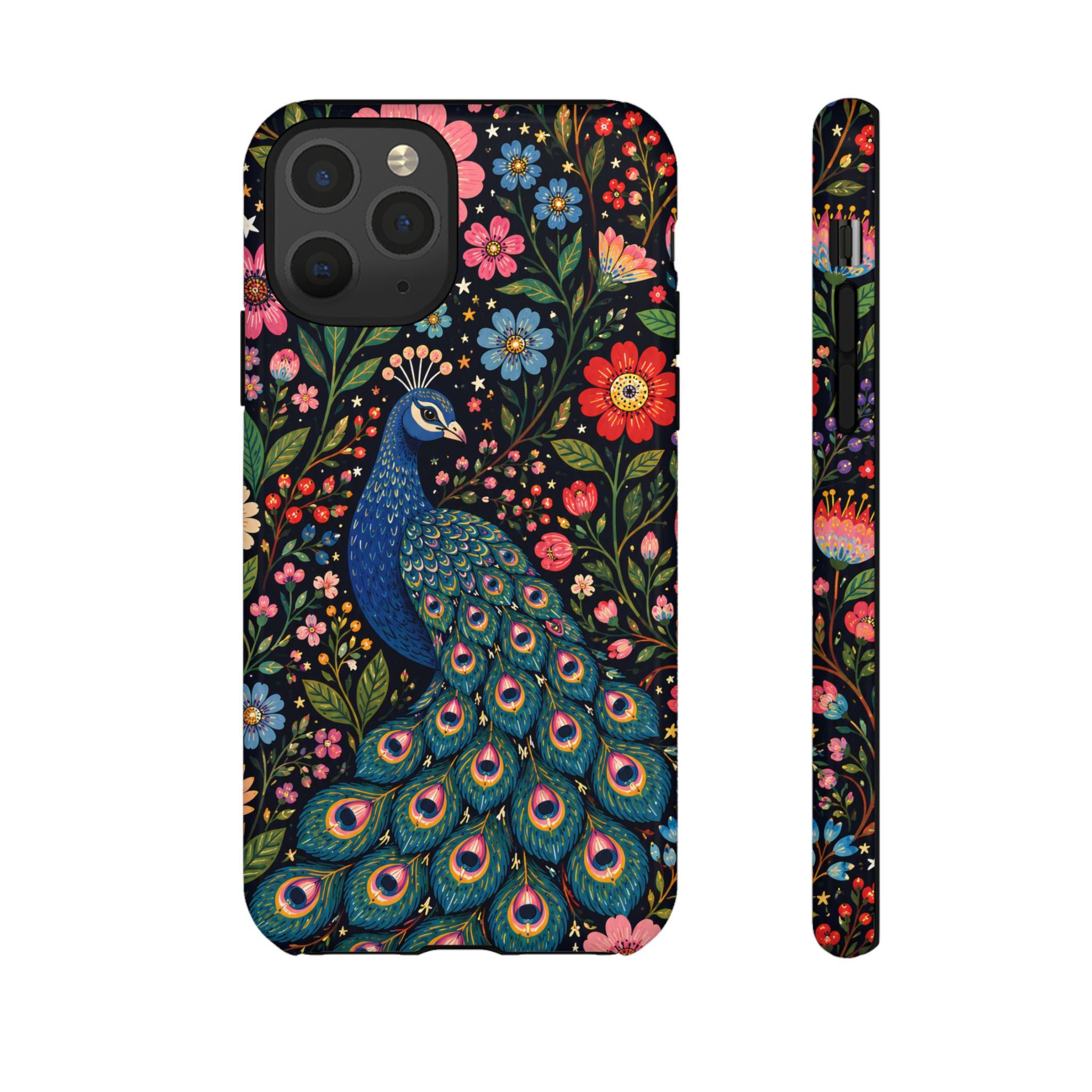 Peacock Floral Tough iPhone Case | Protective Phone Case with Colorful Garden Design