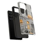 Cinque Terre Train Station Samsung Galaxy Case | Black & White Sketch with Warm Yellow Accents