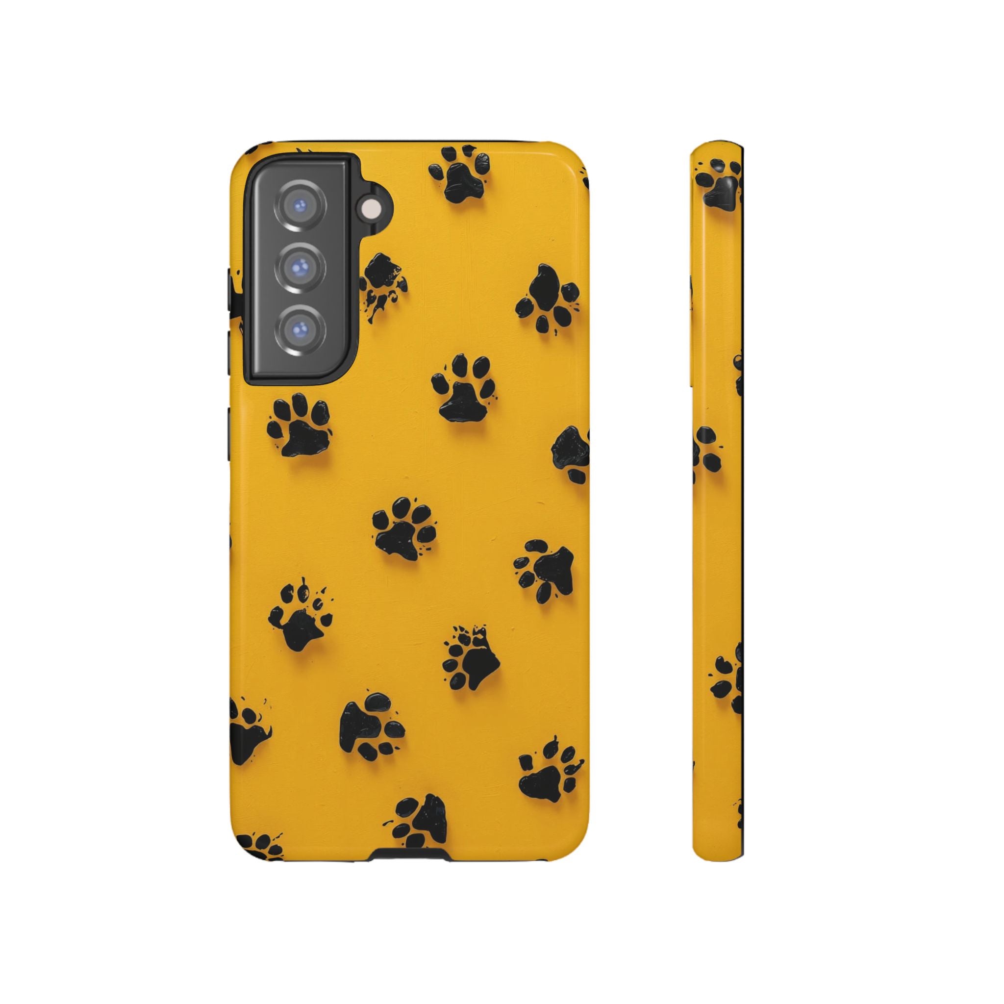 Yellow Paw Print Tough Samsung Galaxy Case — Protective Dog & Cat Lover Cover