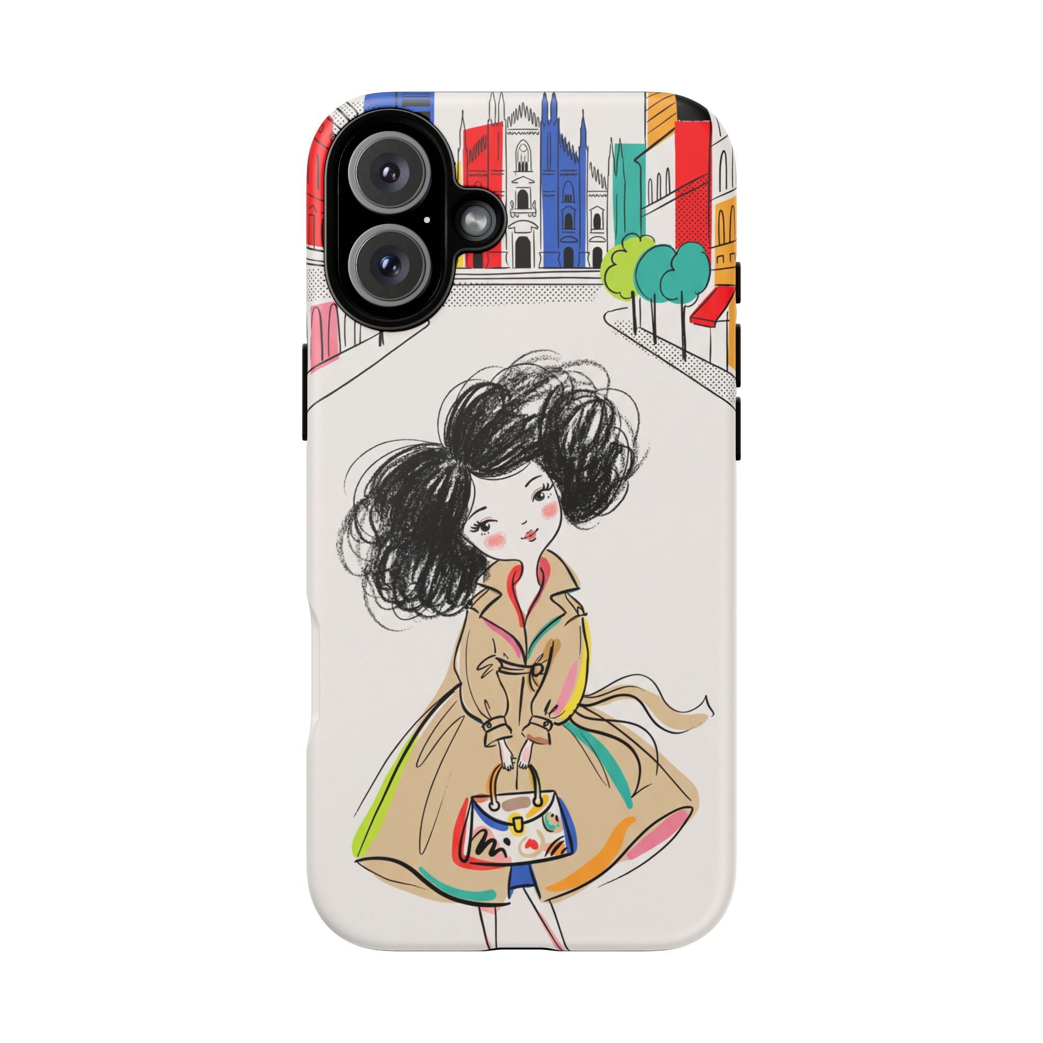 Illustrated Trench Coat Fashion Chic City Girl iPhone Case