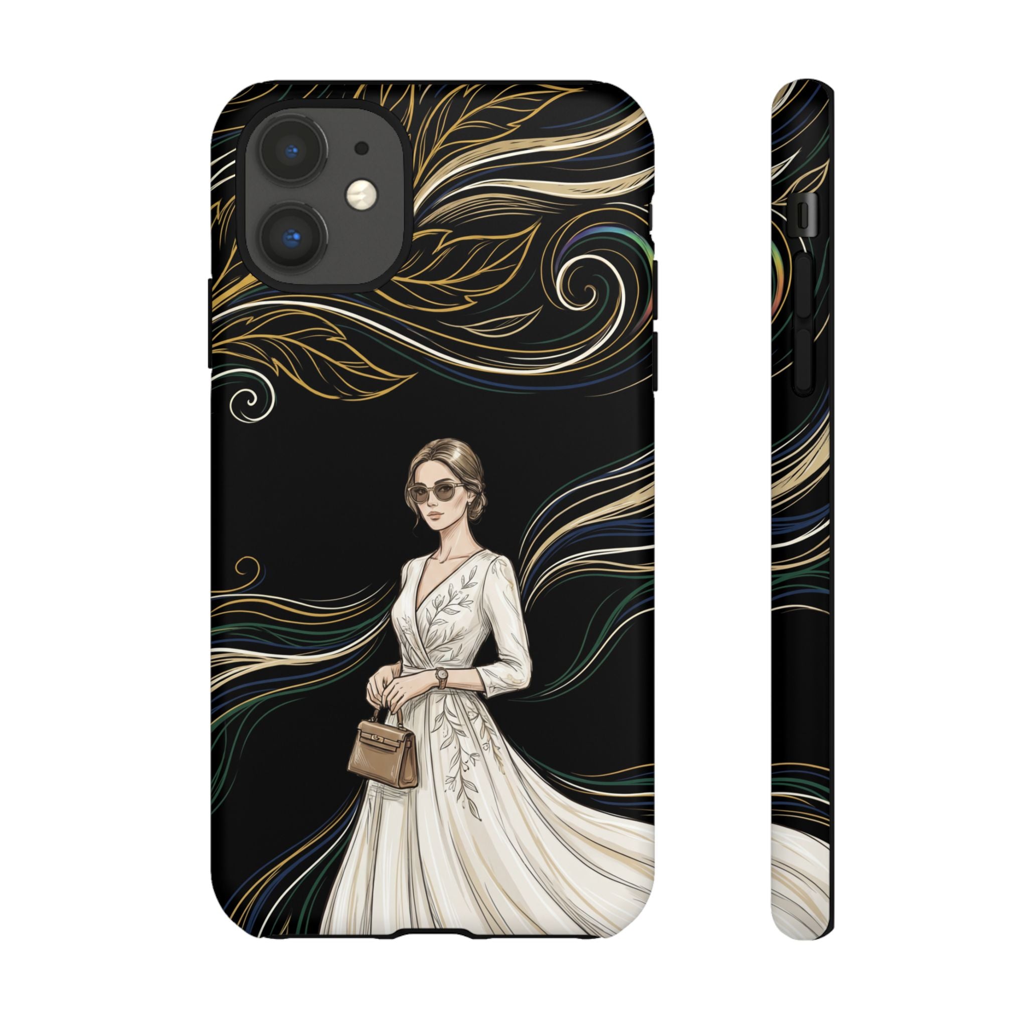 Elegant Woman Illustration iPhone Case | Vintage Bride in Flowing Gown