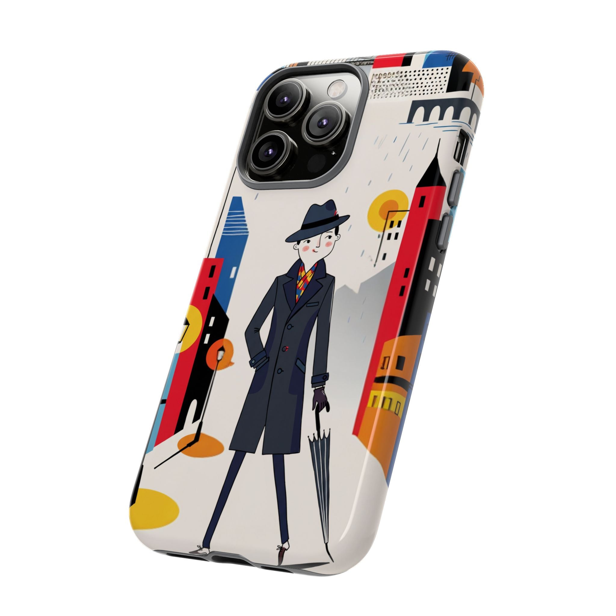 Retro Gentleman in Cityscape Illustration iPhone Case