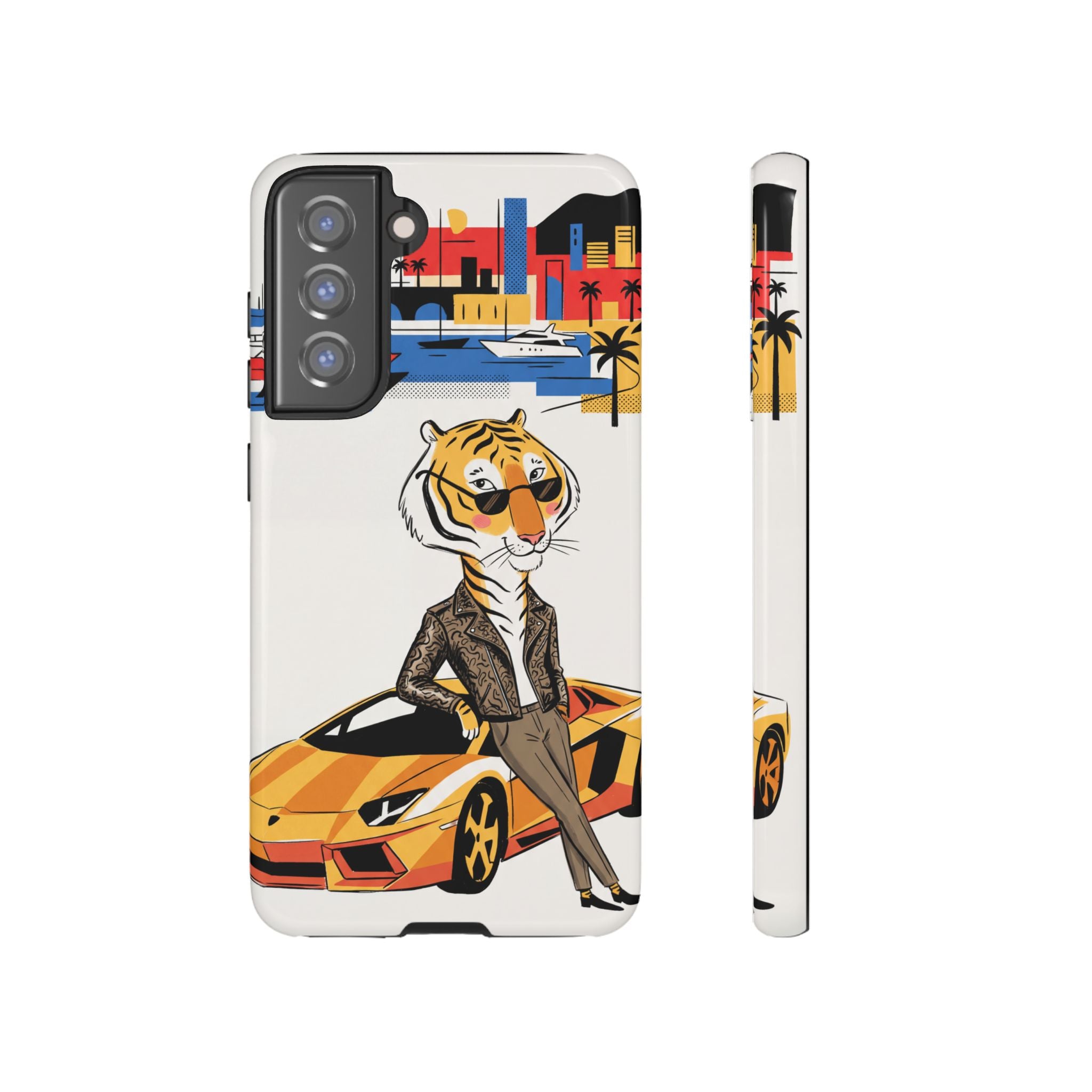 Stylish Tiger with Sports Car Illustration Samsung Galaxy Phone Case