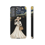Vintage Starry Night Fashion Samsung Galaxy Phone Case | Elegant Lady in White Dress