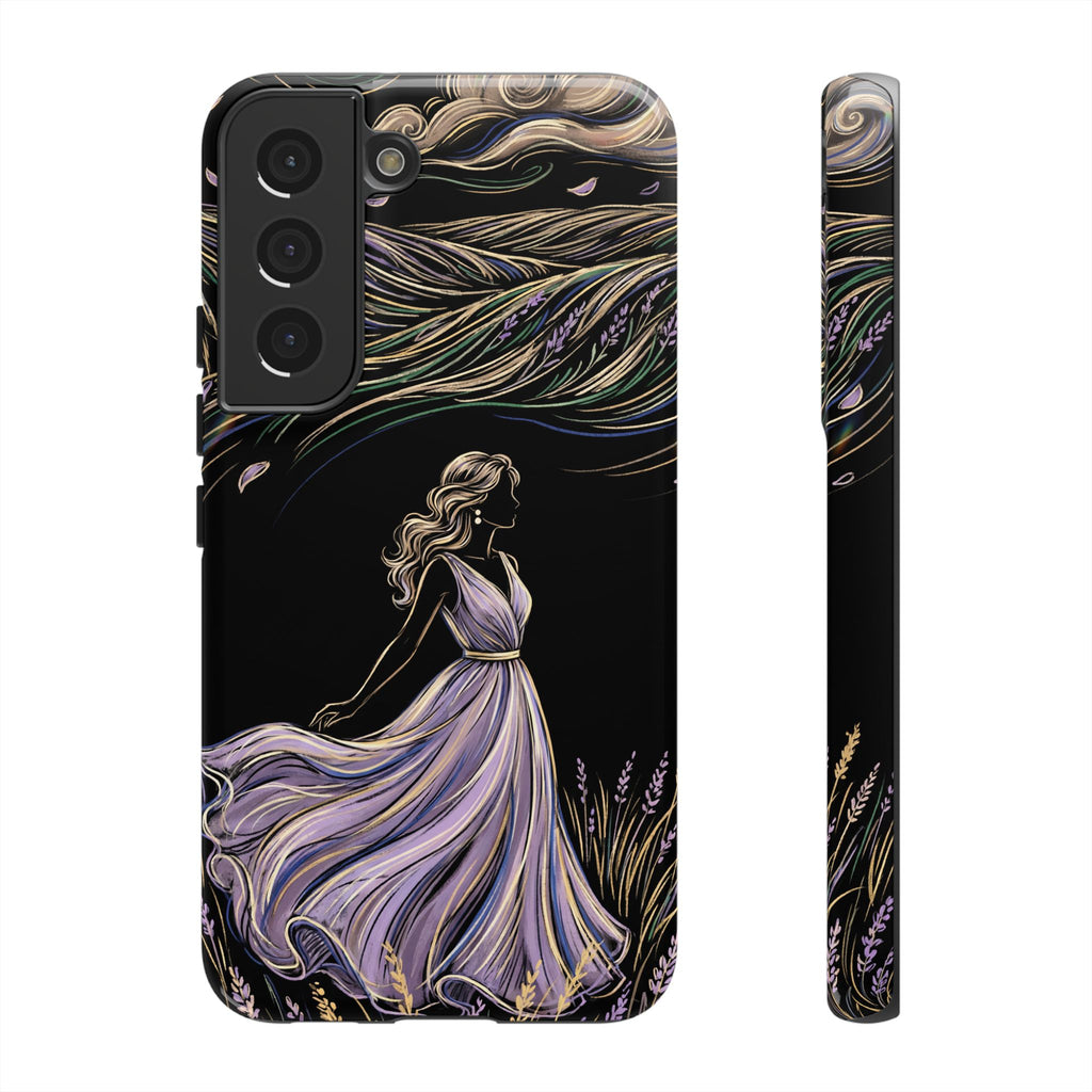 Cover per telefono Samsung Galaxy Lavander Breeze | Elegante protezione floreale con donna danzante