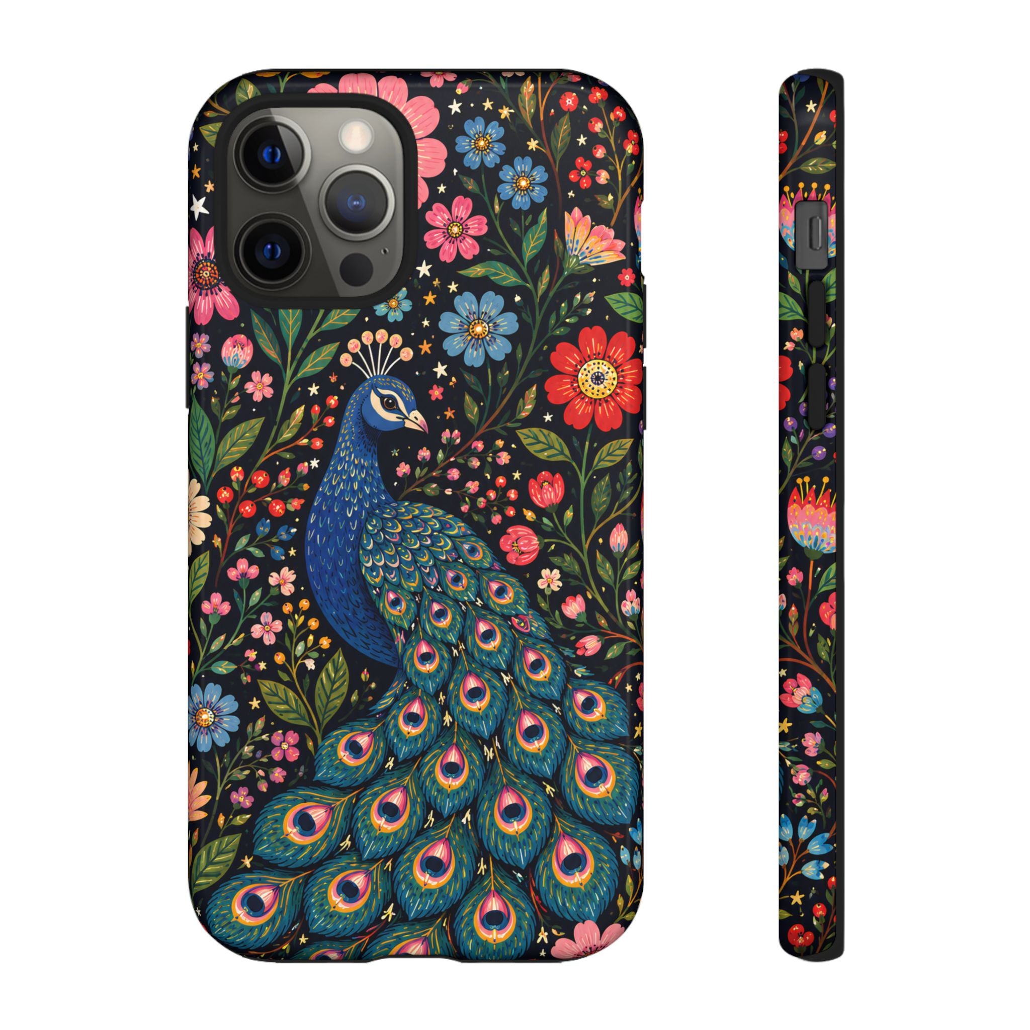 Peacock Floral Tough iPhone Case | Protective Phone Case with Colorful Garden Design