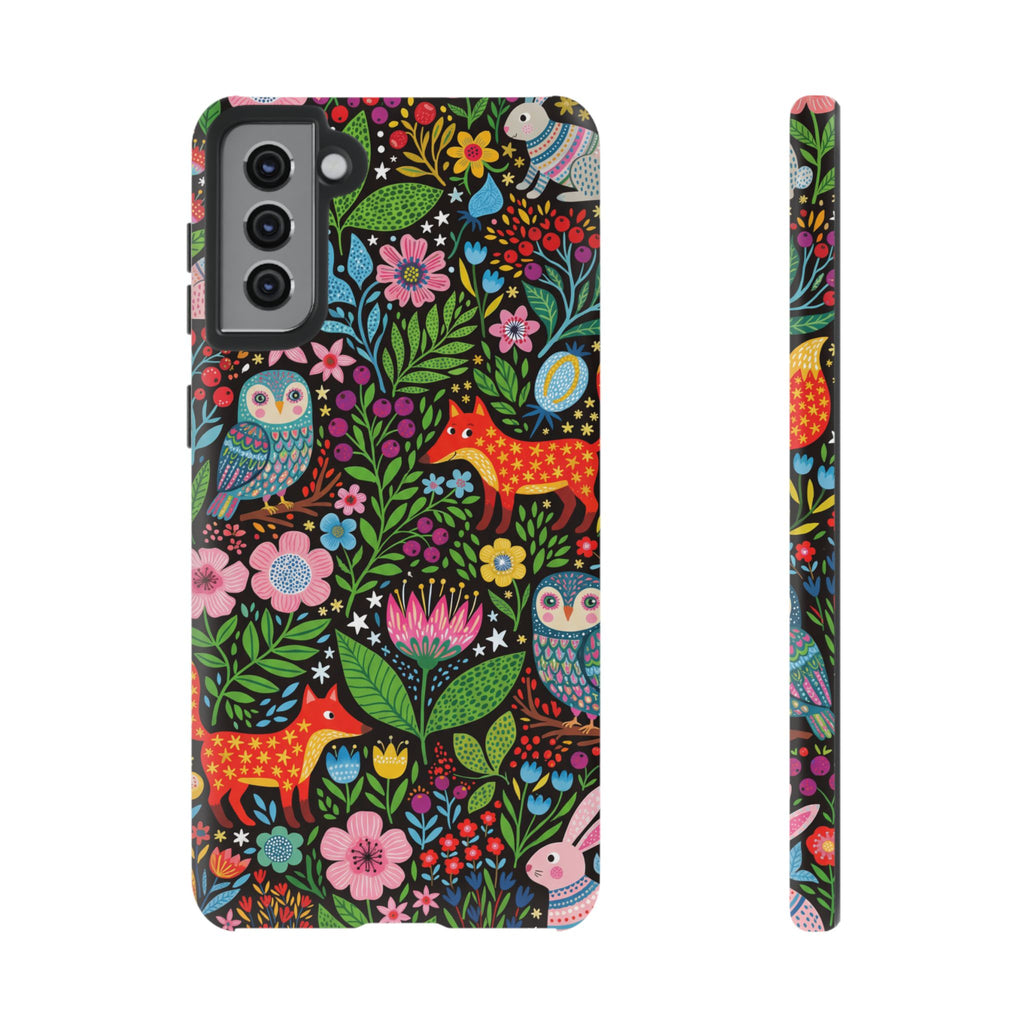 Floral Woodland Samsung Galaxy Phone Case | Colourful Fox & Owl Protective Cover
