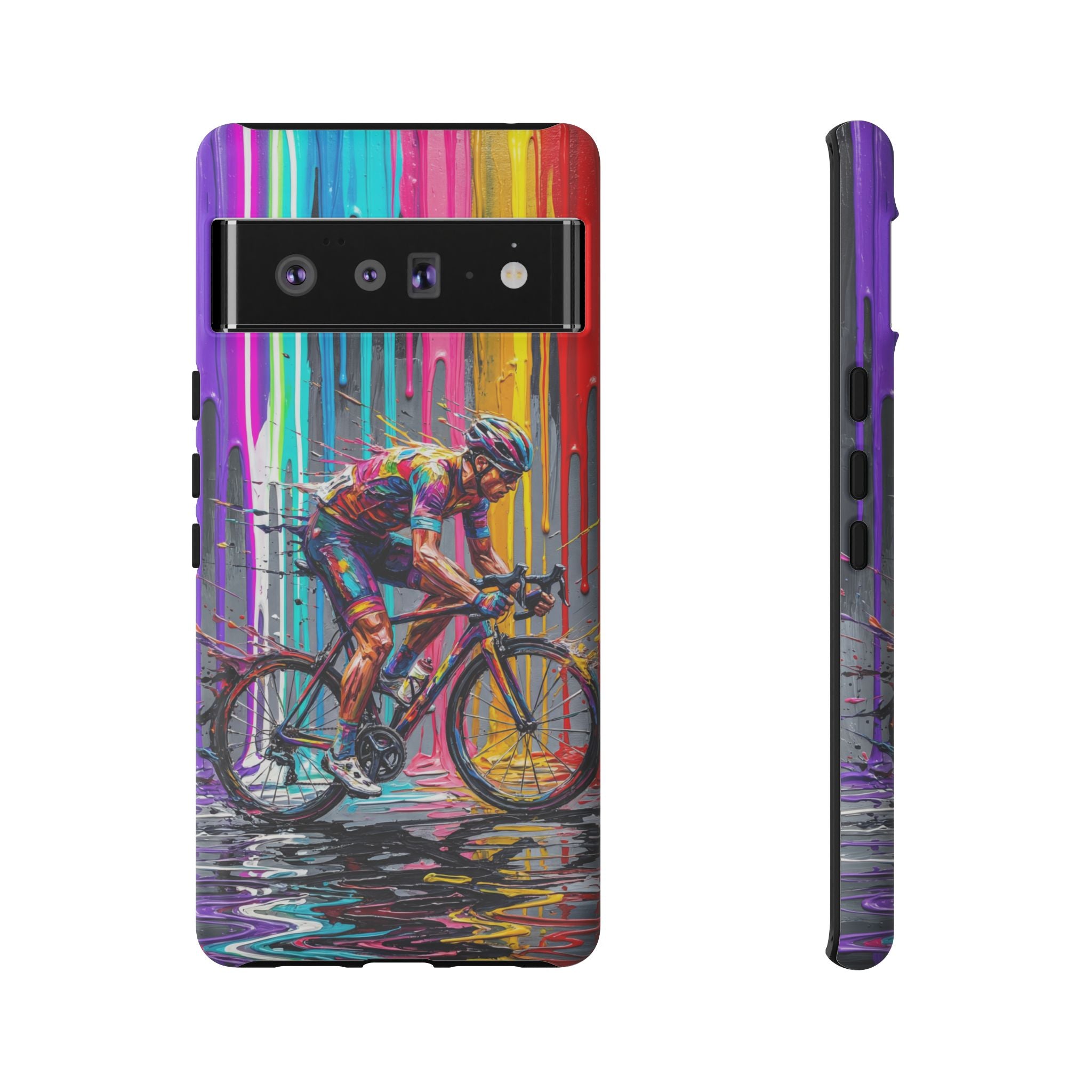 Cyclist Art Google Pixel Phone Case | Colourful Drip Painting Tough Cases
