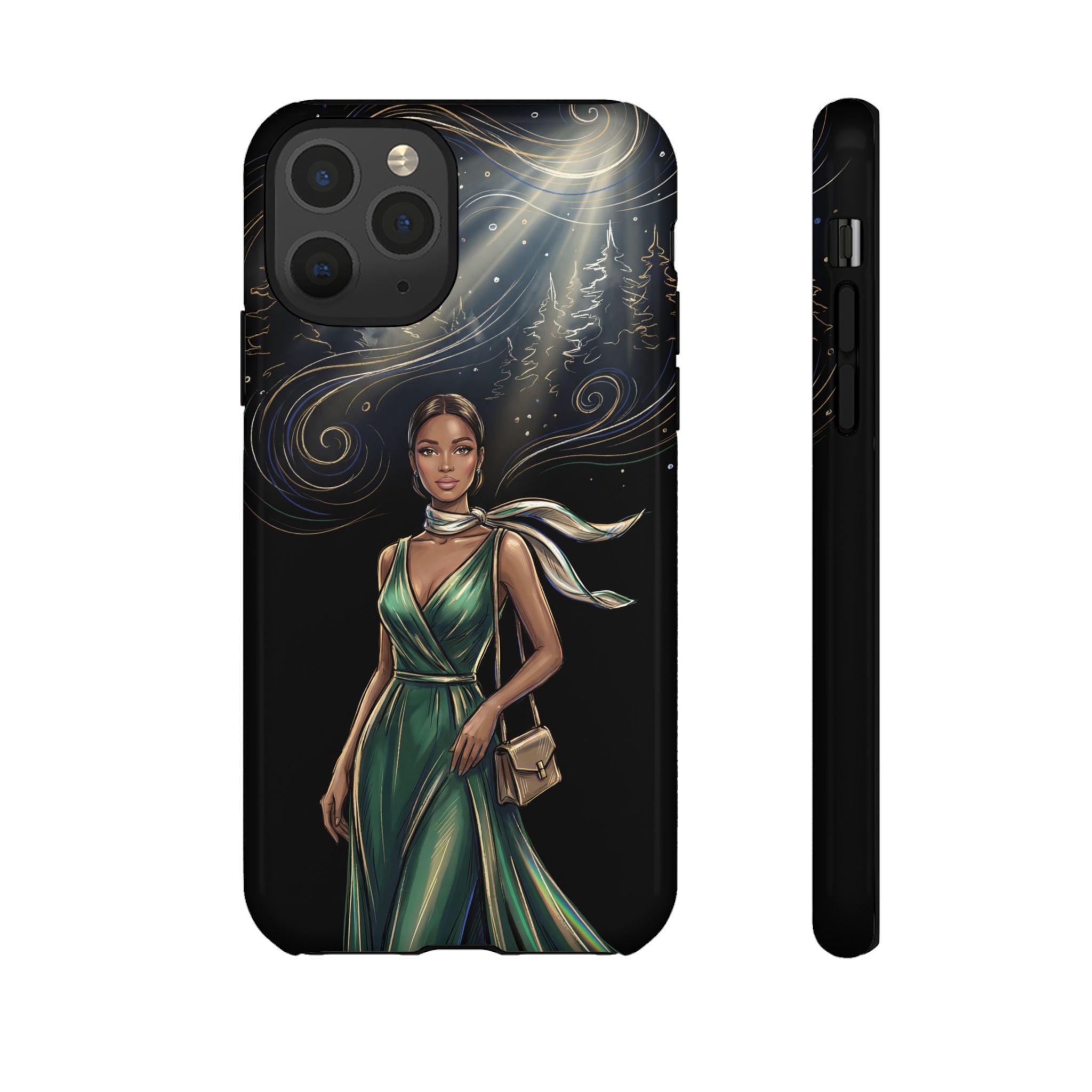 Elegant Woman in Green Dress Art Protective Tough iPhone Case